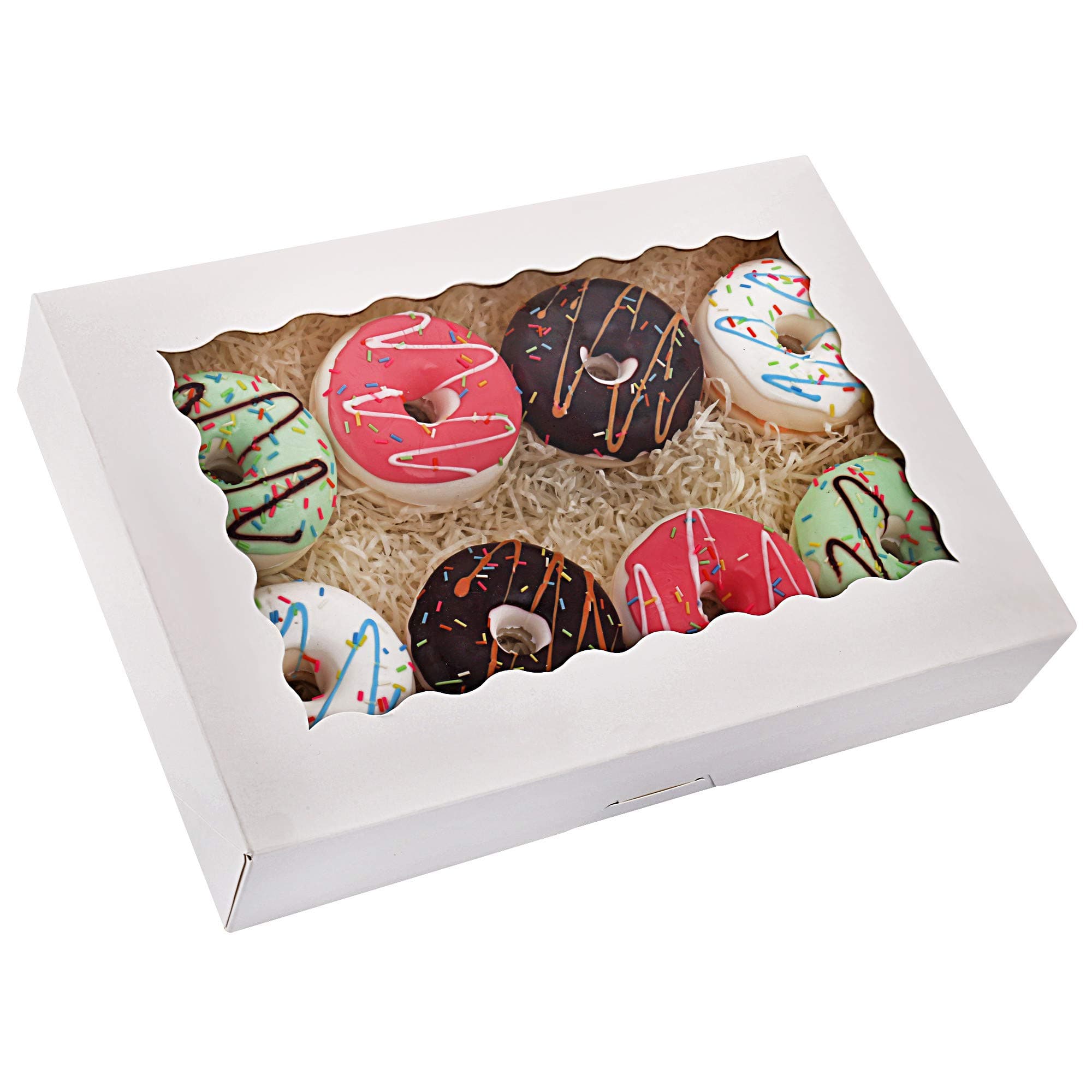 Tcoivs20-Pack Bakery Boxes 14" x 10" x 2.5", Cookie Boxes, Auto-Popup Treat Boxes with Window for Donuts, Pies, Cakes, Muffins, and Pastries (White)