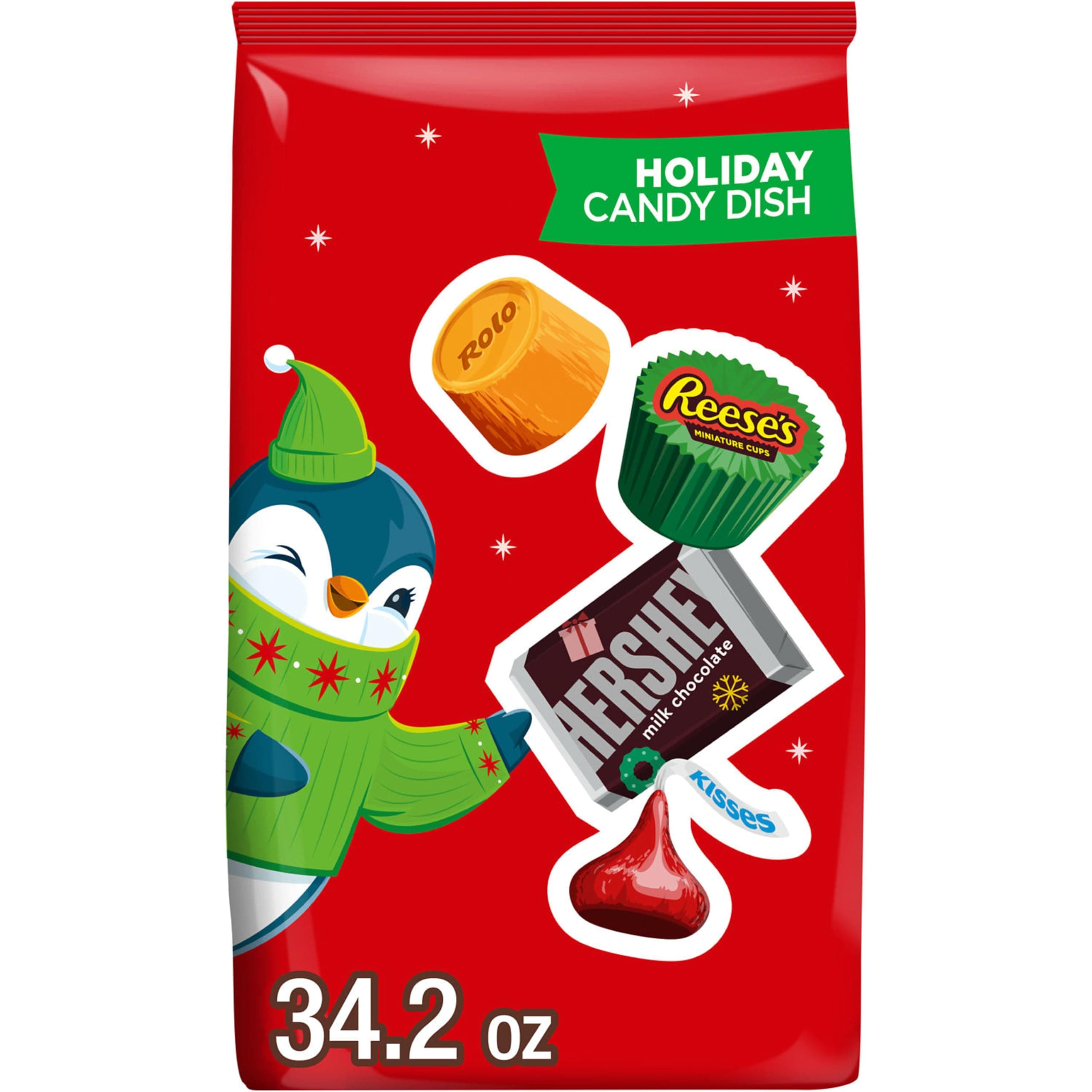 HERSHEY'S, REESE'S and ROLO Assorted Chocolate Flavored, Christmas Candy Bulk Bag, 34.2 oz