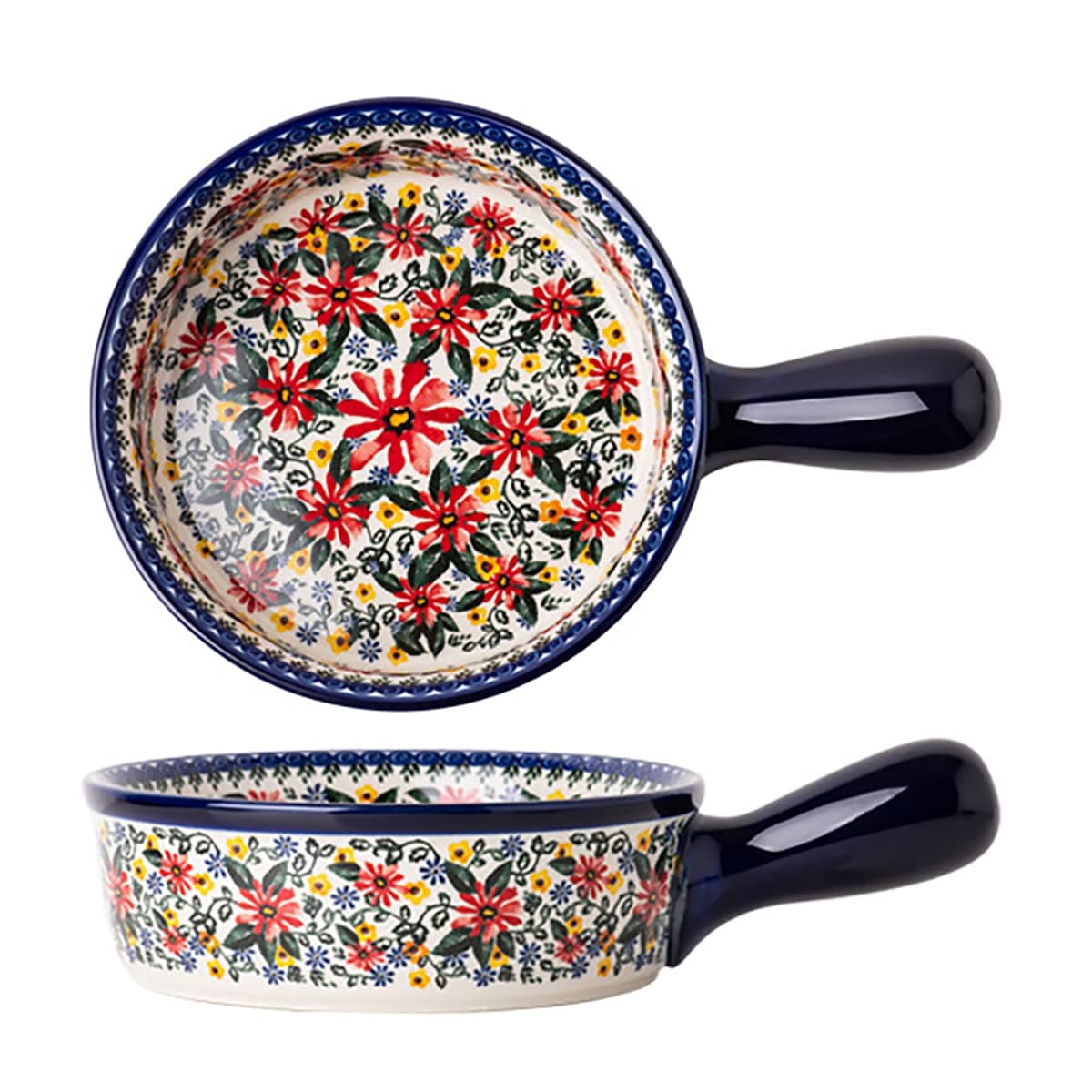 Red Daisy Flower Vintage Style Ceramic Bakeware Casserole Dish Baking Pan Lasagna Pans Baking Dish with Handles for Oven/Cooking/Kitchen-1 PCS-20 OZ