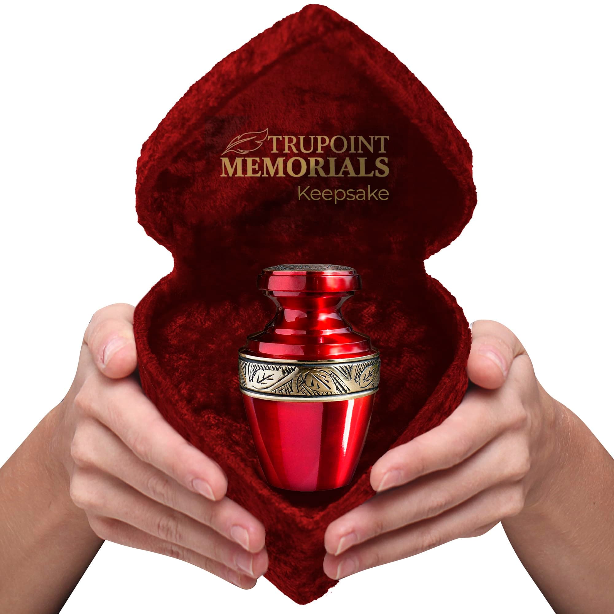 Trupoint Memorials Small Urns for Human Ashes Keepsake, Decorative Mini Cremation Urn for Adult Men and Women, Small Grecian Red with Velvet Heart Box