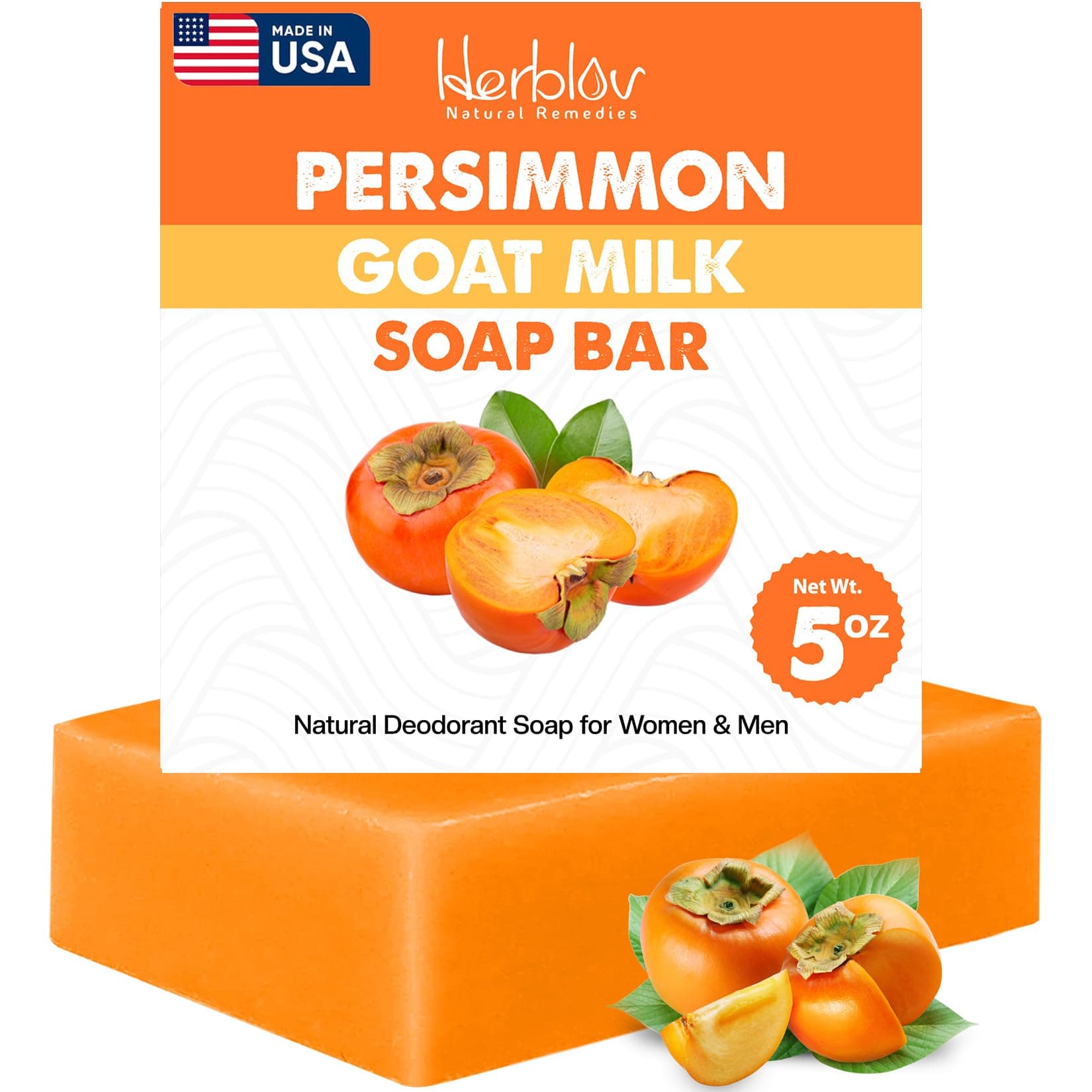 Persimmon Soap Bar for Body Odor Control – Purifying Deodorizing Body Wash with Goat Milk for Eliminating Body Odor – Great for Skin Brightening, Natural Deodorant Soap for Men & Women