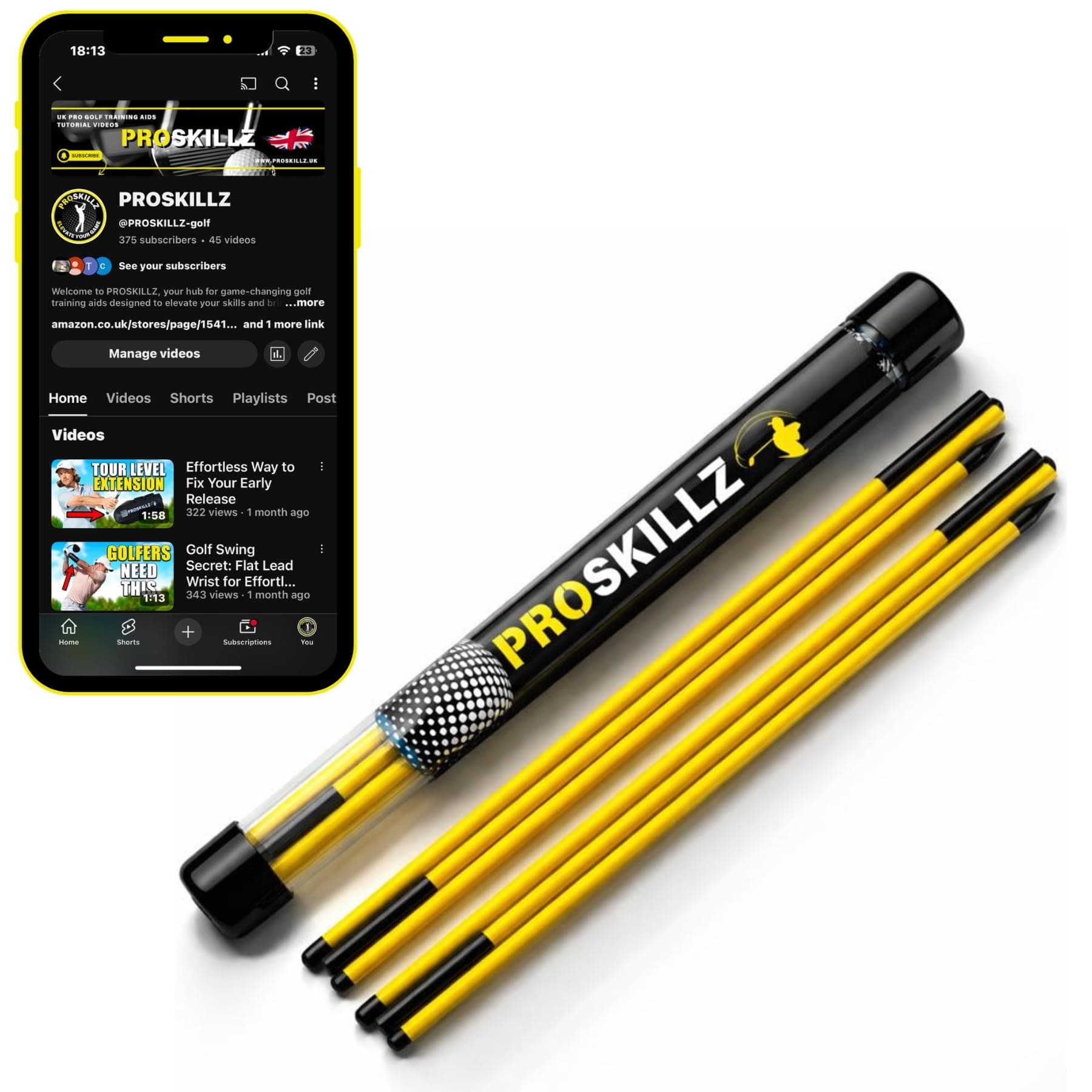 UK PRO Golf Alignment Sticks – 2-Pack Collapsible Golf Training Aid for Swing Path, Ball Position, Stance & Posture – 46" Practice Rods with Carry Tube & Tutorial Videos