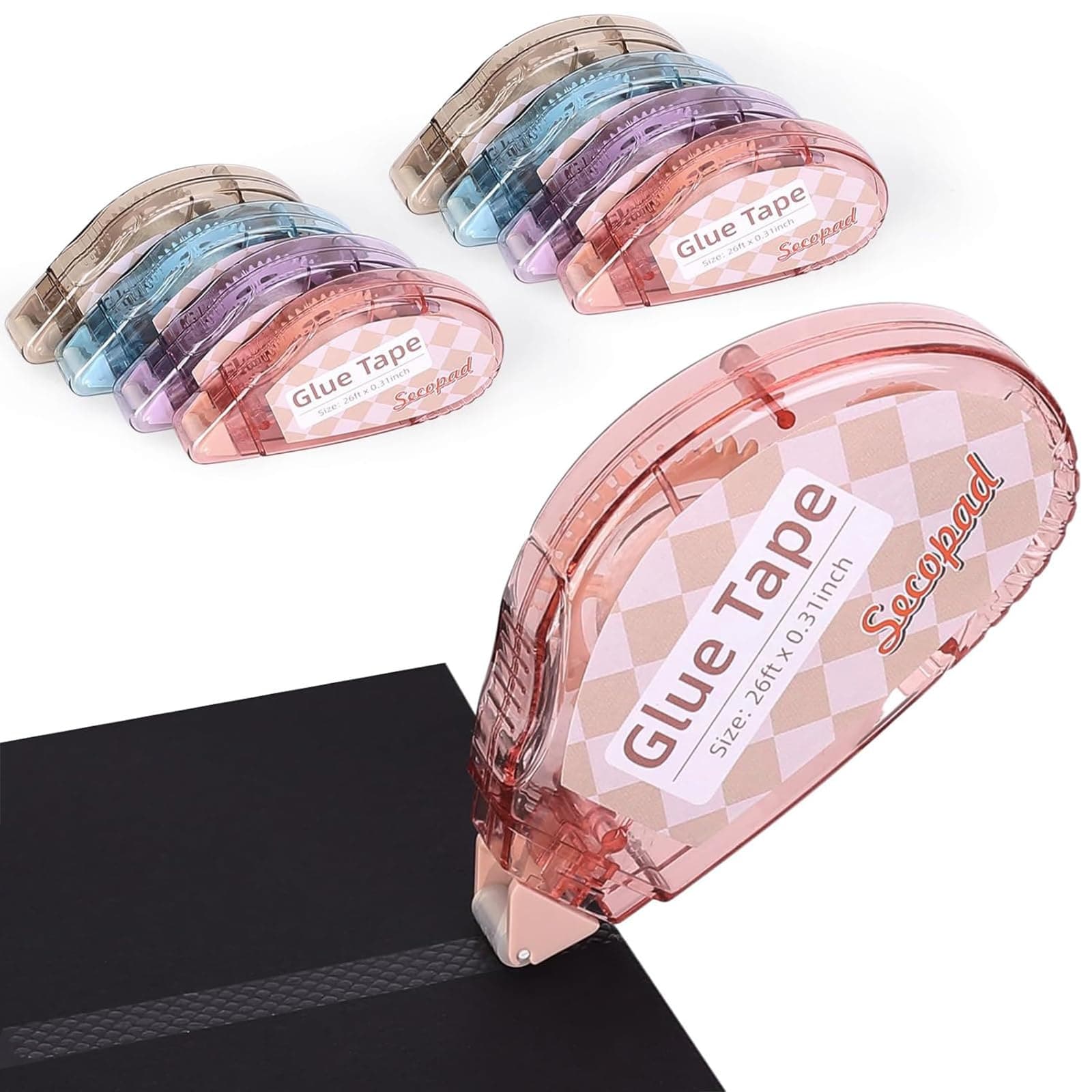 Secopad Scrapbook Tape, 8 Pack Double Sided Tape Roller for Crafts, Adhesive Glue Runner Scrapbooking Supplies Journaling School Office Teacher Supplies for Kids and Adults, 0.3IN x 26FT