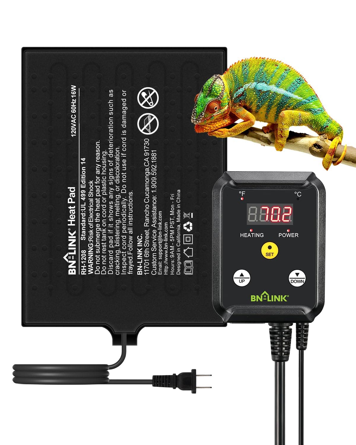 BN-LINK Durable Reptile Heating Pad 8" X 12" with Digital Thermostat Under Tank Heater Terrarium Warmer Combo Set for Turtles, Lizards, Frogs, and Other Reptiles