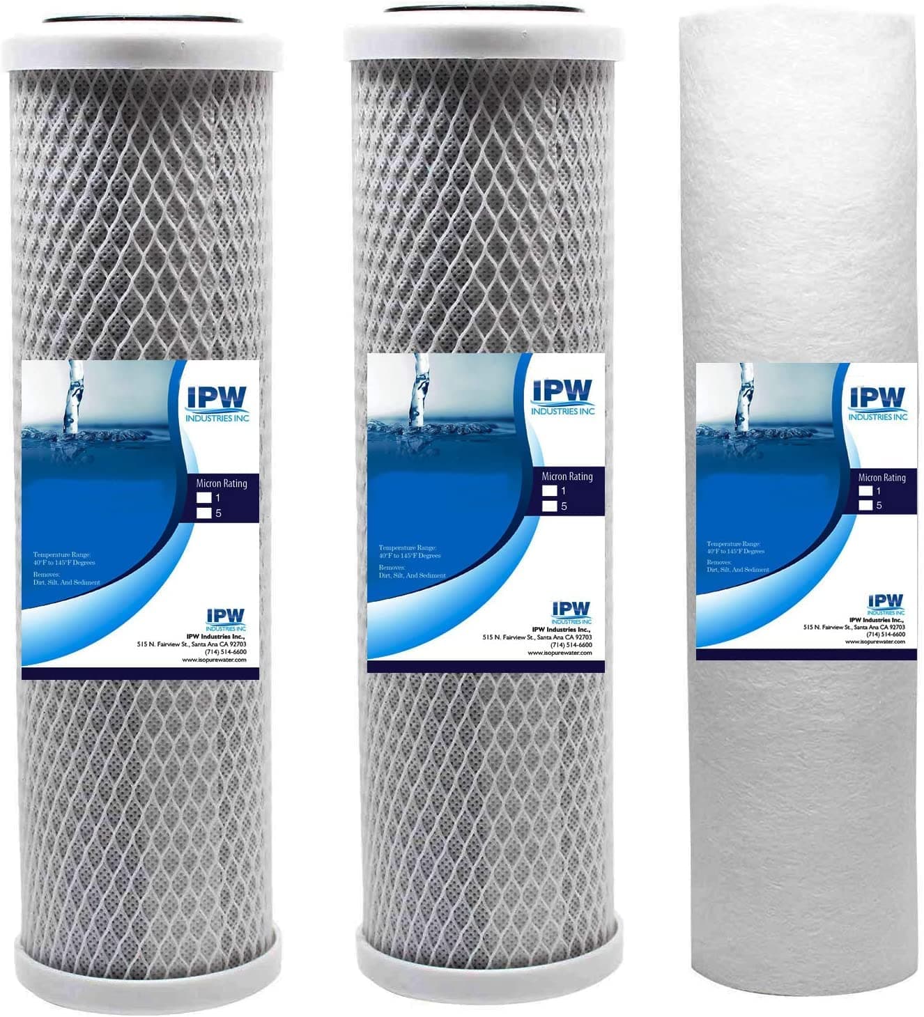 3-Pack Replacement Filter Kit for Krystal Pure KR15 RO System - Includes Carbon Block Filters & Polypropylene Sediment Filter