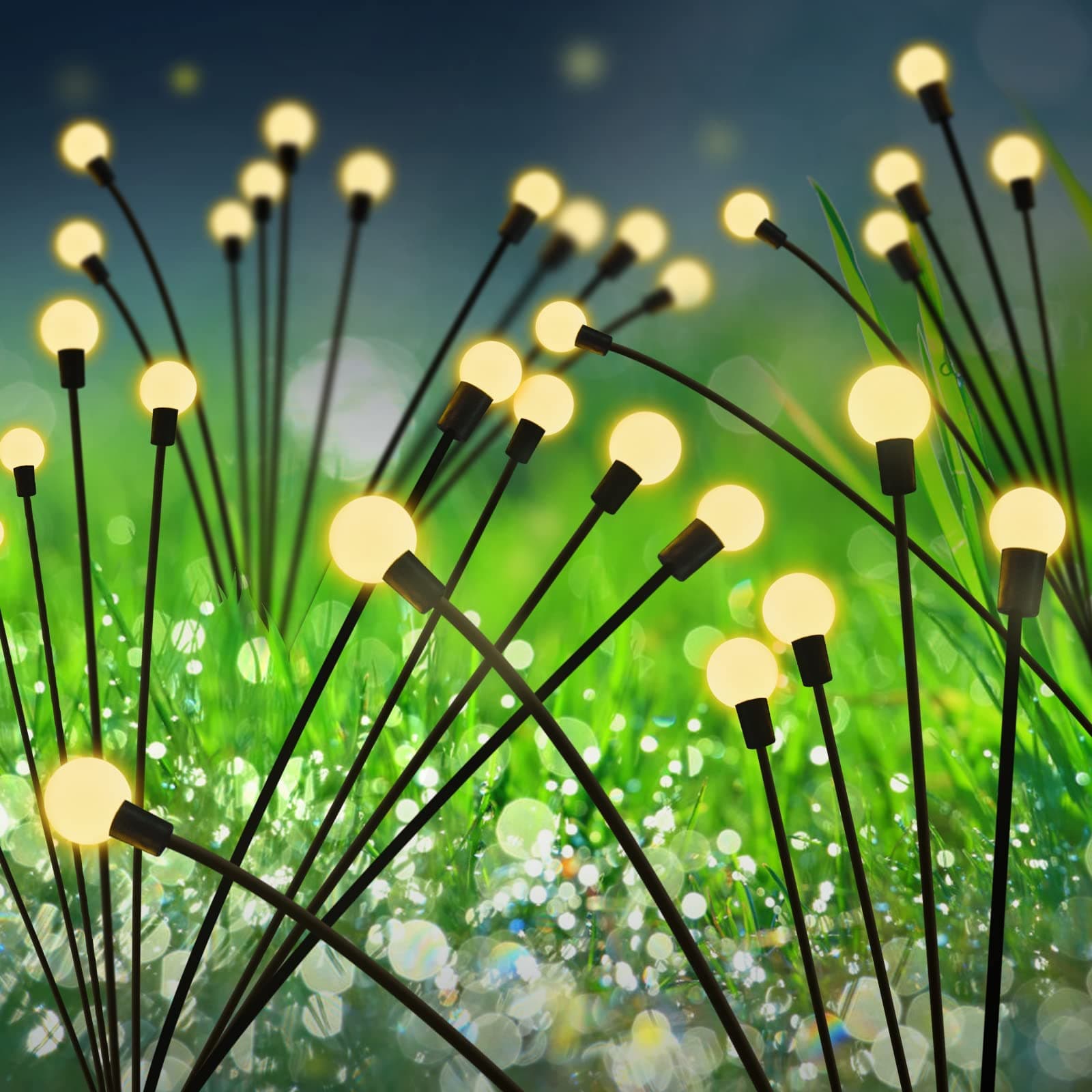 4 Pack 10LED Solar Firefly Lights, Upgraded Solar Garden Lights Outdoor IP65 Waterproof, Swaying When Wind Blows, Solar Swaying Light for Yard Patio Pathway Decoration (Warm White)