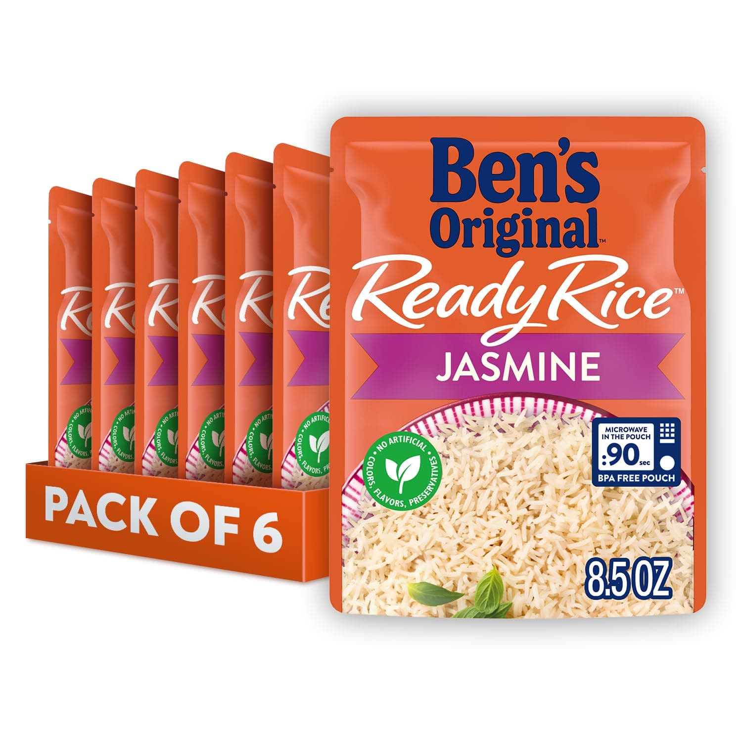 Ready Rice Jasmine Rice, Easy Dinner Side, 8.5 OZ Pouch (Pack of 6)
