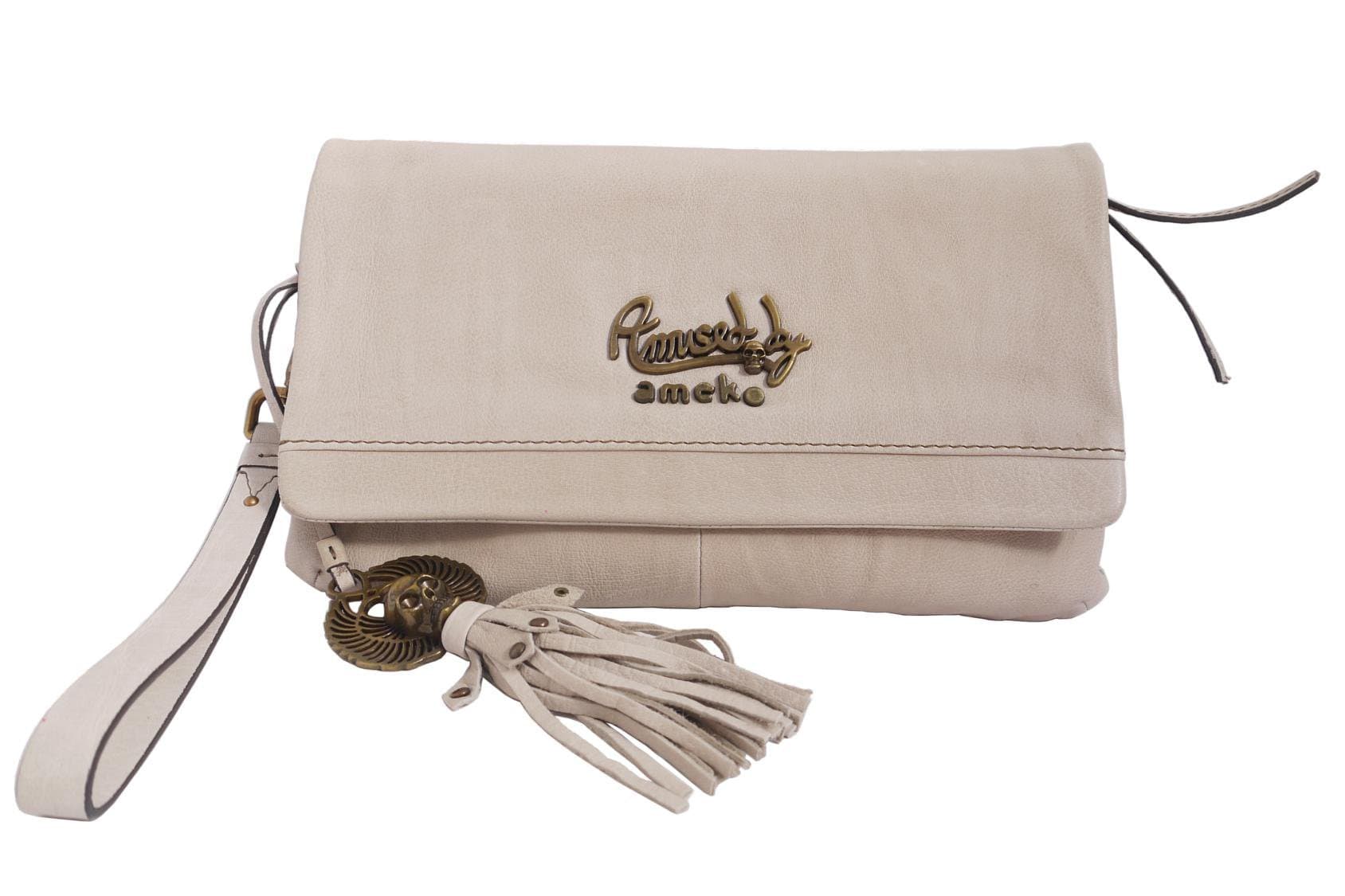 leather beige clutch bag