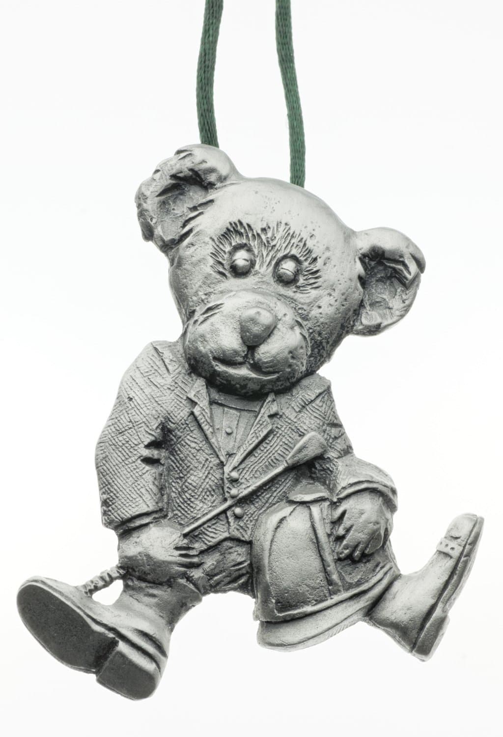 Equestrian Teddy Bear Pewter Christmas Ornament