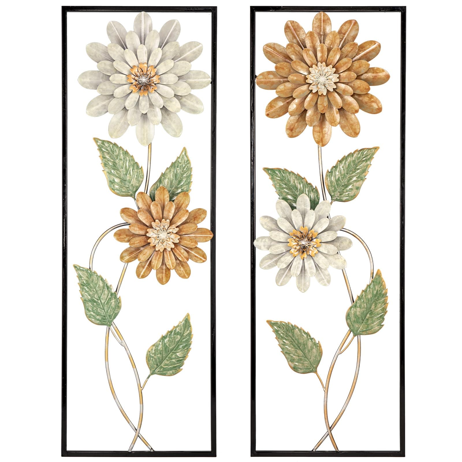 Metal Wall Art, Set of 2 Large Mordern Rectangular Wall Panels, Abstract Minimalist Flower Wall Décor for Living Room, Bedroom, Kitchen, Hallway Decoration