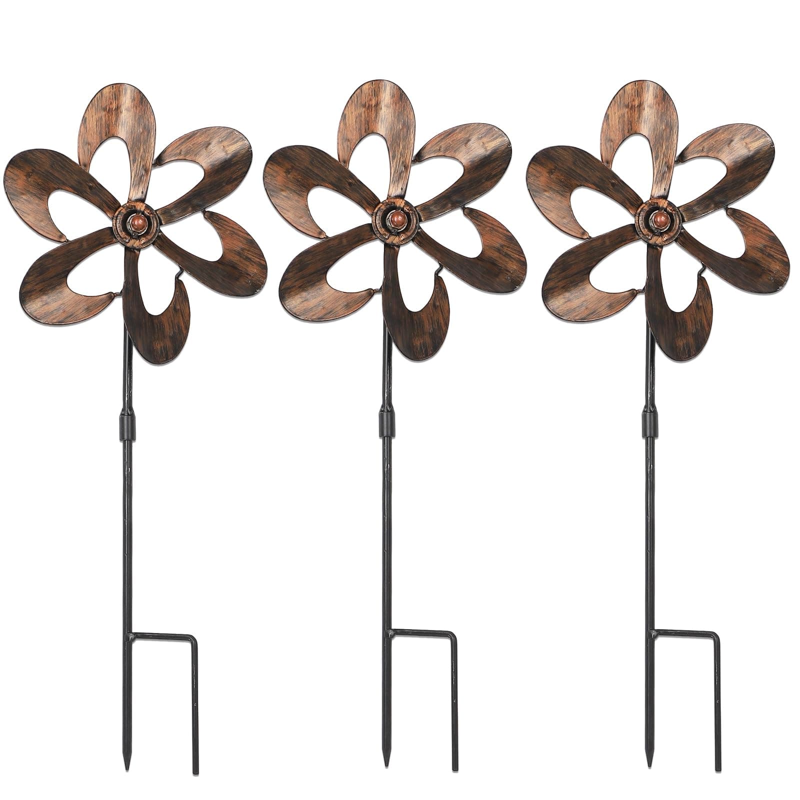 Aoutrow 3 Pack Wind Spinners with Metal Stake, 16.3 Inches Outdoor Wind Catcher Garden Sculptures Bronze Metal Windmill for Spring Garden Yard Lawn Patio Decoration