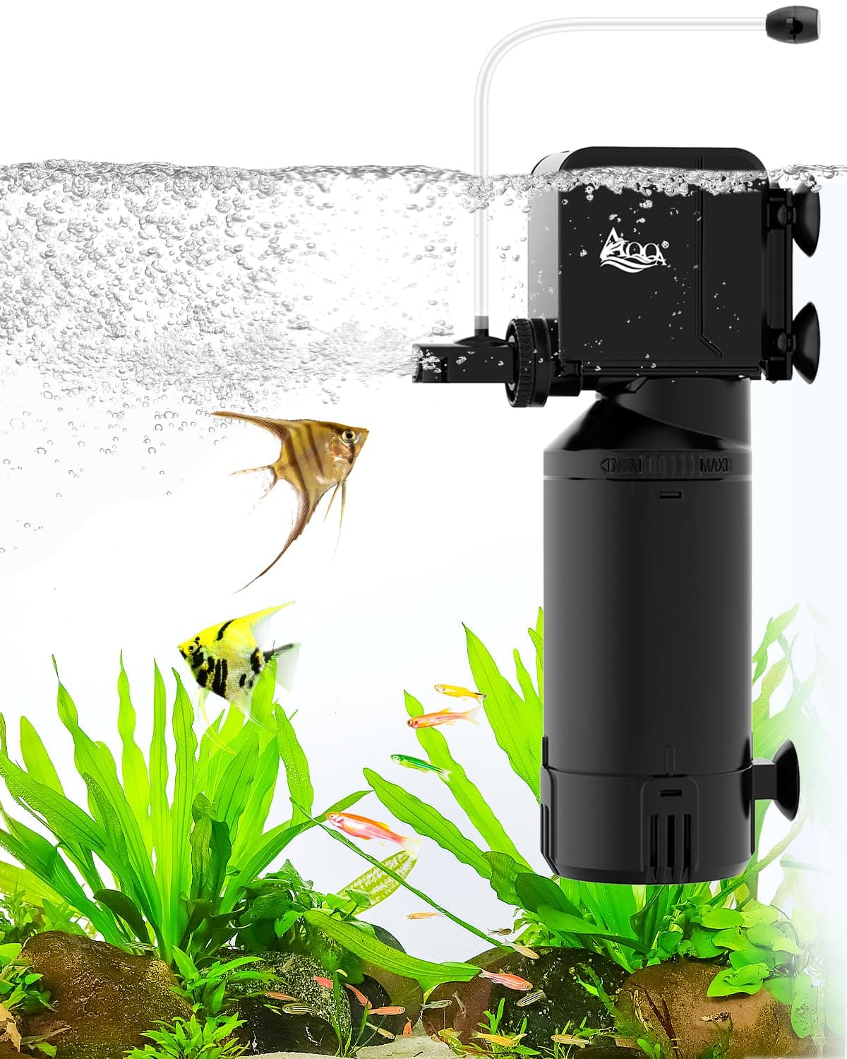 AQQA Aquarium Filter Dual Use Fish Tank Filter + Small Water Pump Filtration Wave Generation Dissolved Oxygen Water Circulation Water Changes Multifunctional Fountain Pump