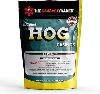 The Sausage Maker® Natural Hog Sausage Casings 32-38mm, Edible Casing For Sausage Making, Stuff Over 25 Lbs Meat, Breakfast, Italian, Polish, Bratwurst, Hot Dog, Pork Links, 1.2-1.5" Dia, Home Pack-1