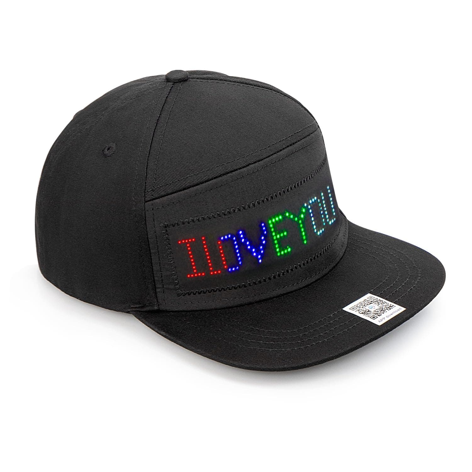 LED Sign Hat, Bluetooth App Control Baseball Caps, Supports Text, Pattern, Graffiti for Party, Running Hip Hop, Bar, Christmas(Black Cap Mixcolor LED)
