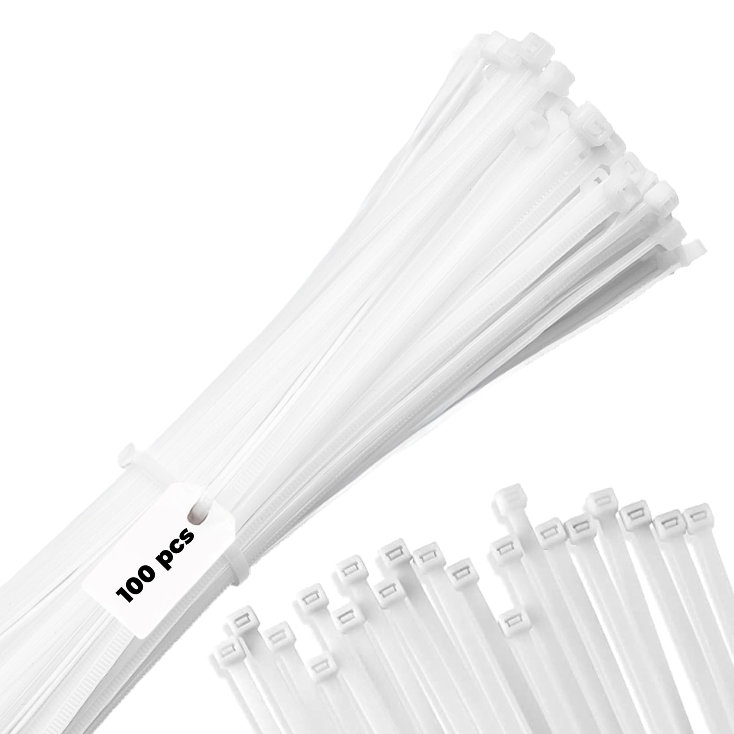 12" White Zip Cable Ties (100 Pack), 40lbs Tensile Strength, Heavy Duty, Self...