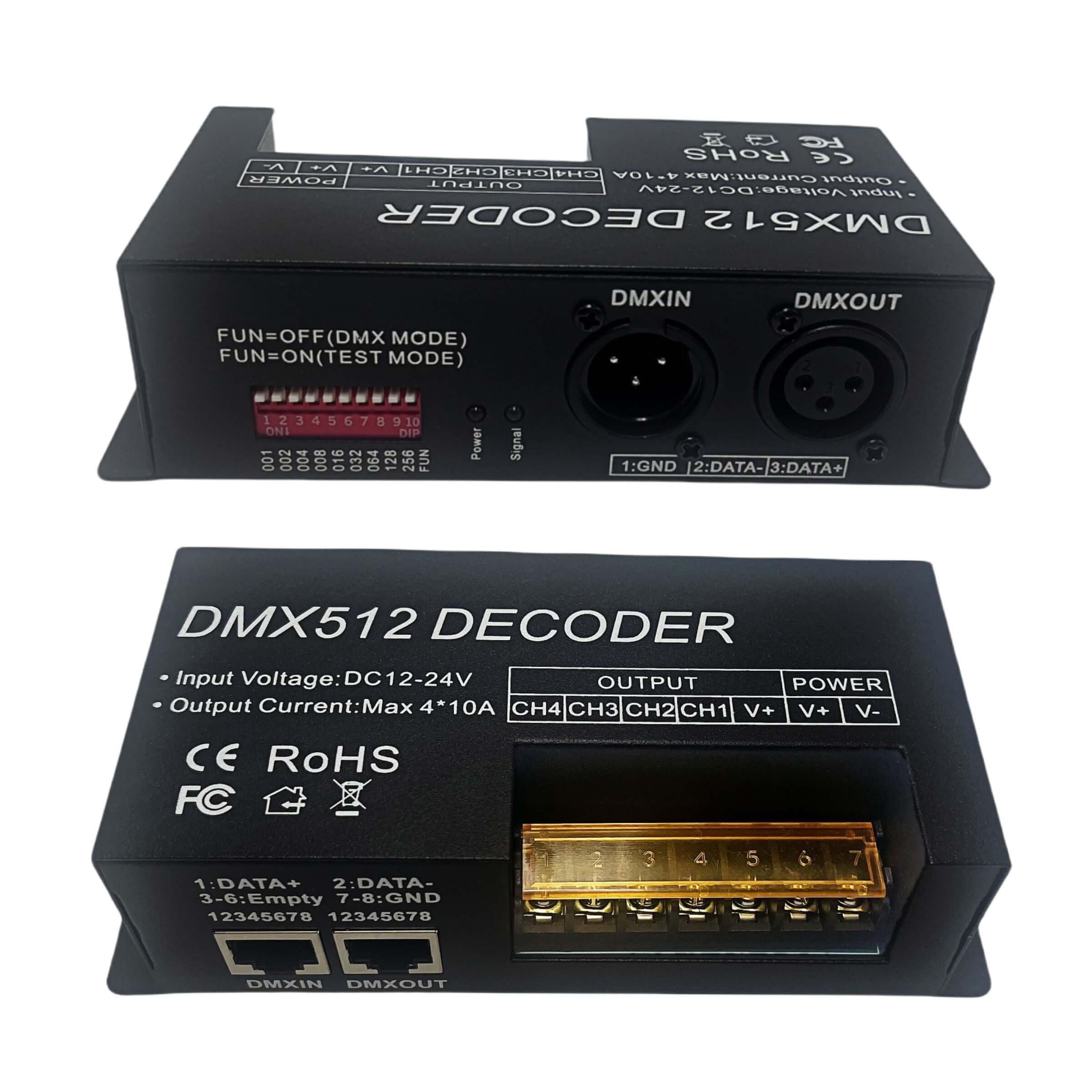 GIDERWEL 4 Channel DMX Decoder RGBW PWM DMX512 Dimmer Driver RGBW LED Strip Light DMX Controller Input 12V-24V DC