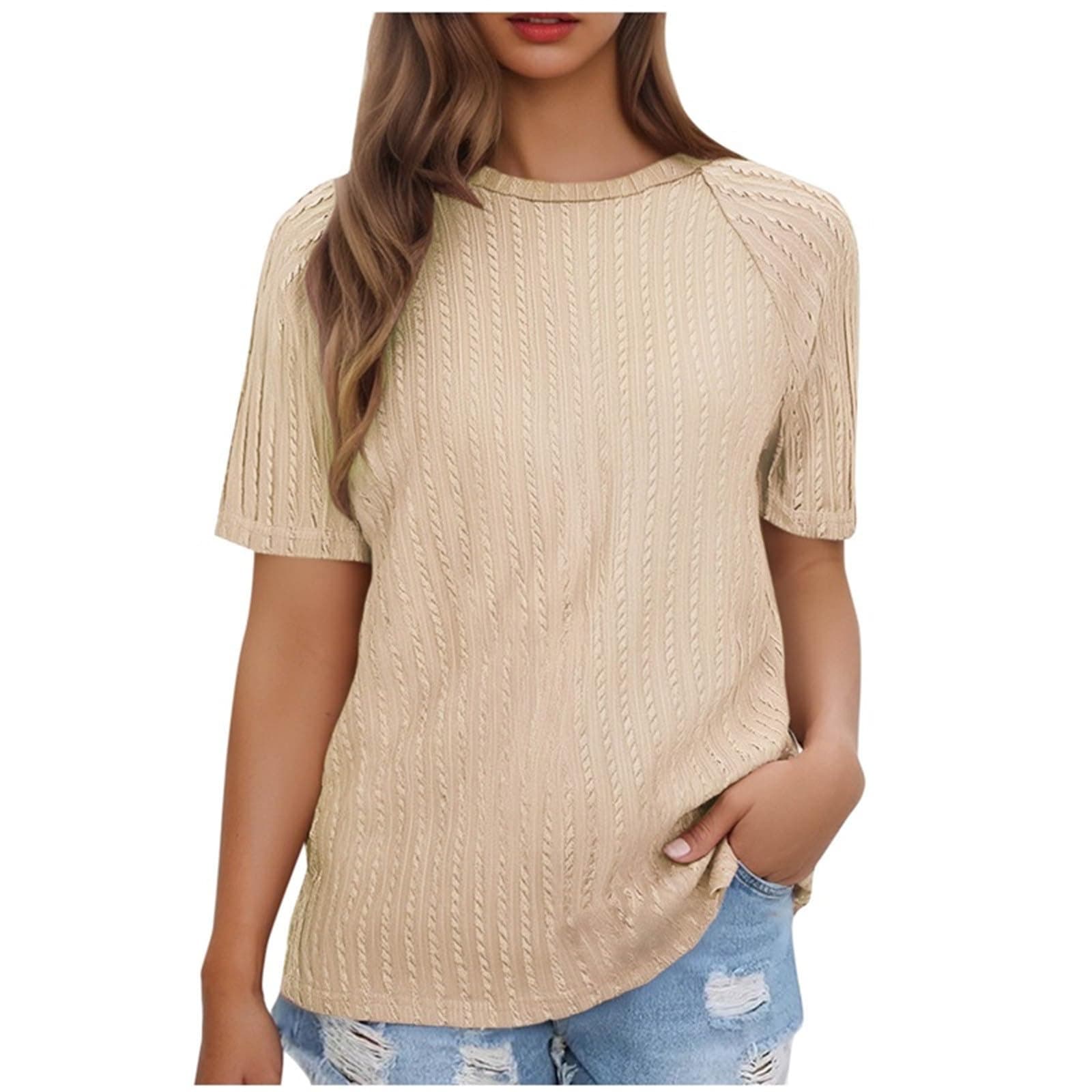 Women Summer Tops y2k Casual Solid Round Neck Pullover Loose Fashion Short Sleeve Elegant Dressy Business Tunic Blouse Print