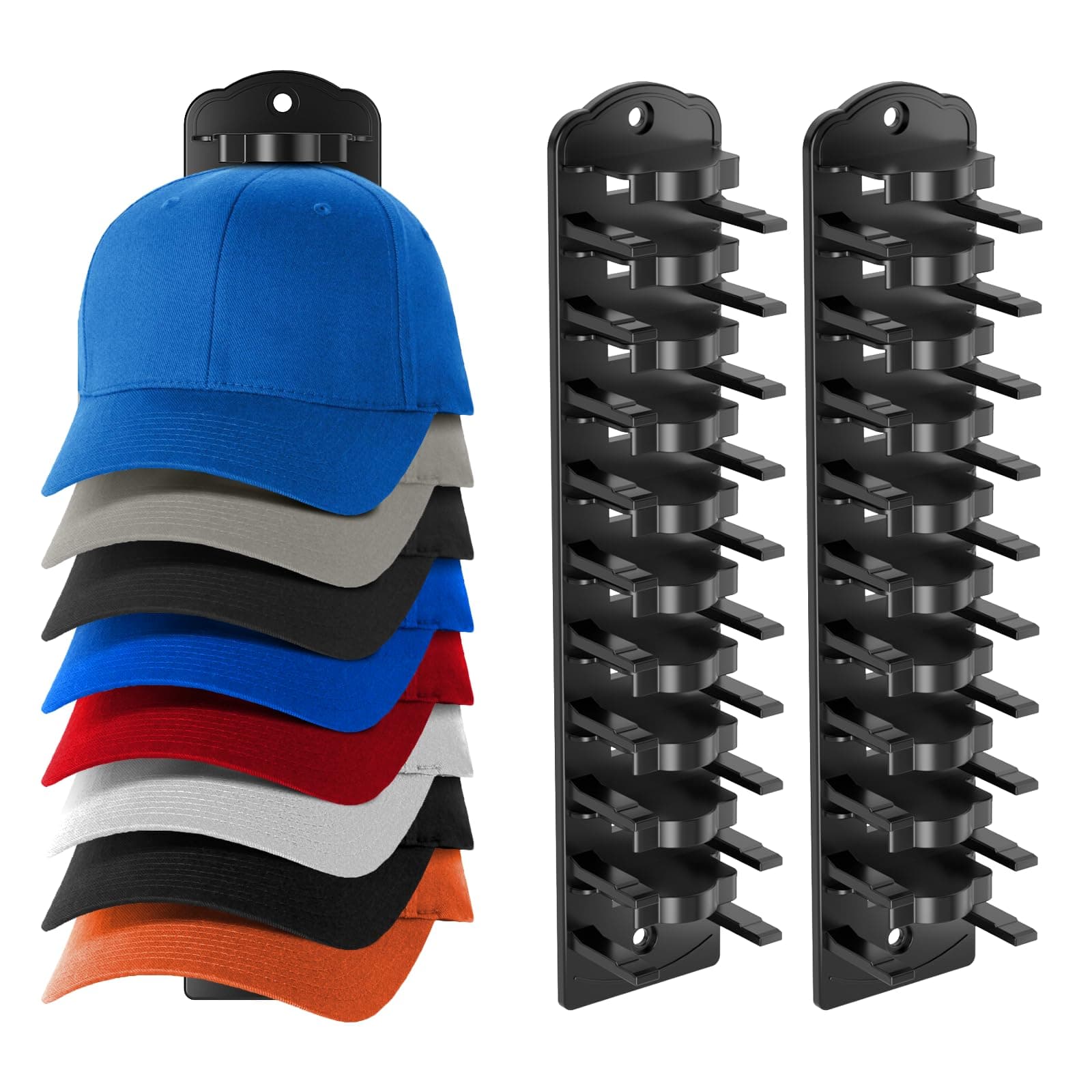 Hat Stand for Baseball Caps Hat Organizer for Baseball Caps ，Hold up to 20 Hats ，hat stand wall mounted Strong Adhesive Hat Hanger ，Hat Racks (Black-2pcs)