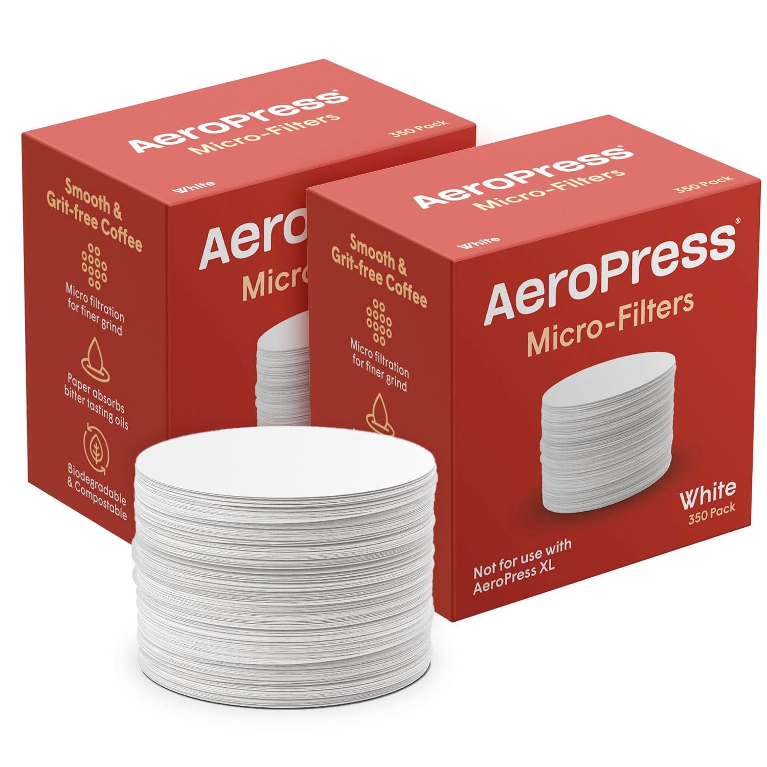AeroPress Coffee Maker White Paper Micro-Filters, Compostable Coffee Filters Made From White, Chlorine-Free Paper, Fits Standard Size AeroPress Manual Coffee Makers, 2 Pack (700 Count)