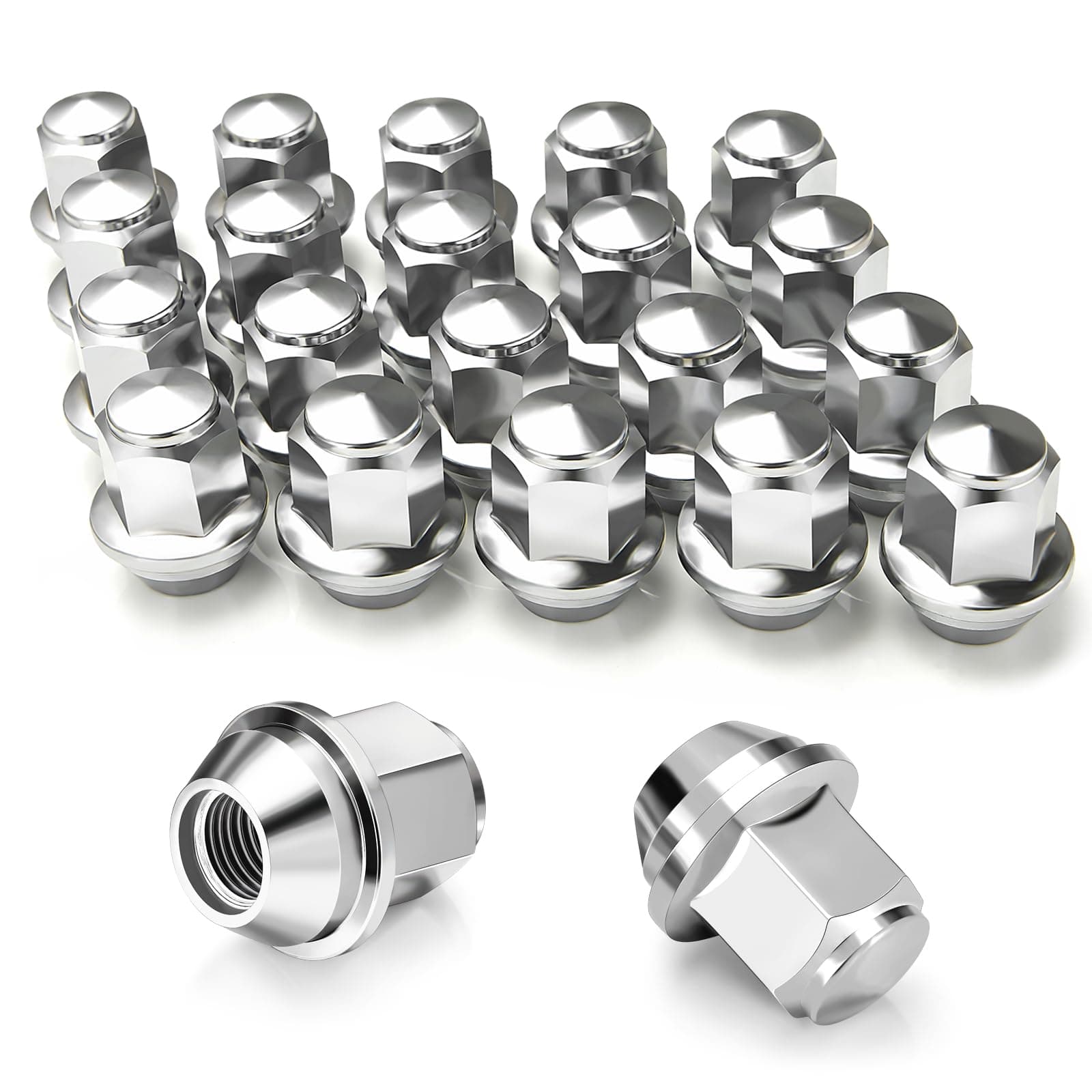 Kadrick 20pcs M14x1.5 Lug Nuts,One-Piece Solid Chrome OEM Factory Style, Replacement for 2015-2024 Edge Mustang Explorer Fusion/Lincoln MKZ MKX,Large Acorn Seat