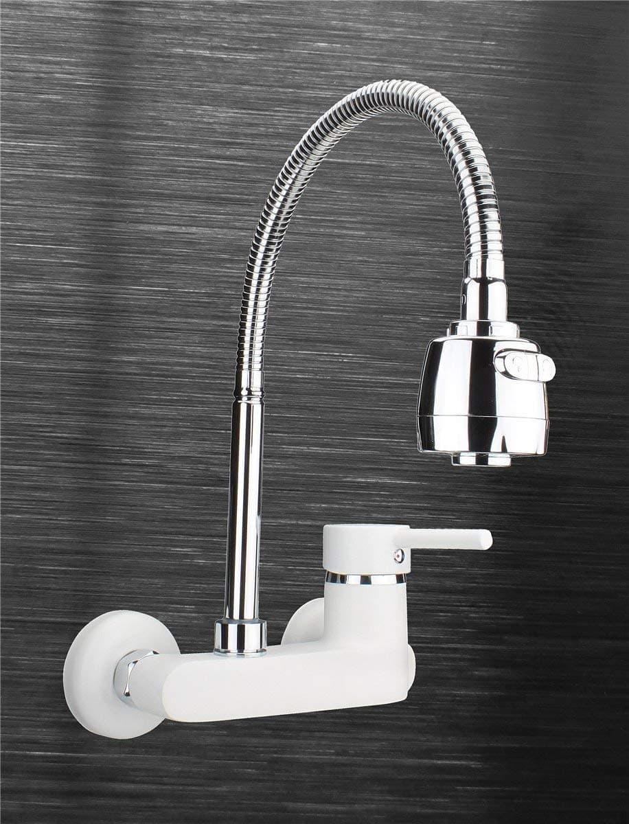 Wall-Mounted Kitchen Sink Mixer Tap Single Lever White