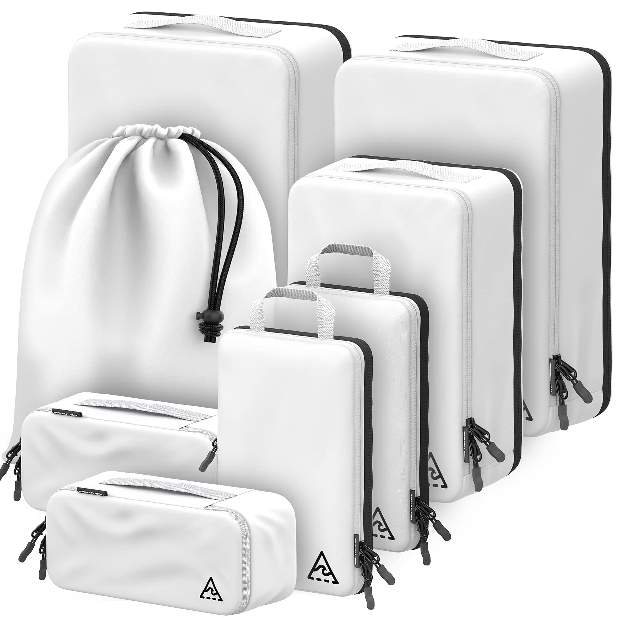 Deluxe Compression Packing Cubes 8 Sets/4 Sets Travel - Patented HybridMax Double Capacity Design Maximizes Your Luggage Space - Luxurious Compressible Packing Cubes for Travel, Large, S, and M, White
