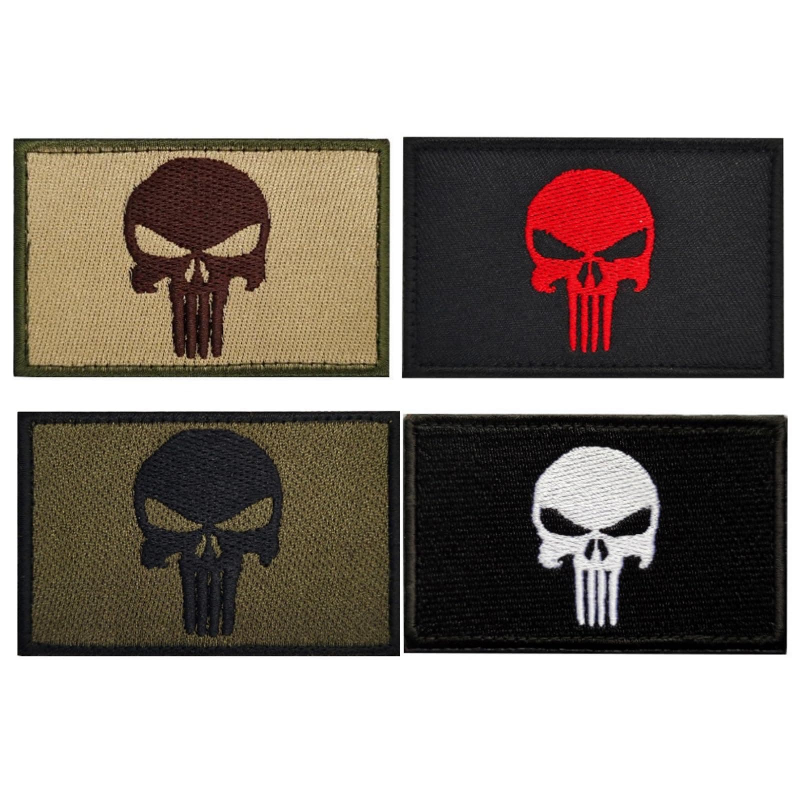 4 Pieces Skull Punisher Patch Dead Skull Patch Tactical Embroidered Patchs Hook and Loop Applique for Military Uniform Tactical Bag Jacket Jeans Hat
