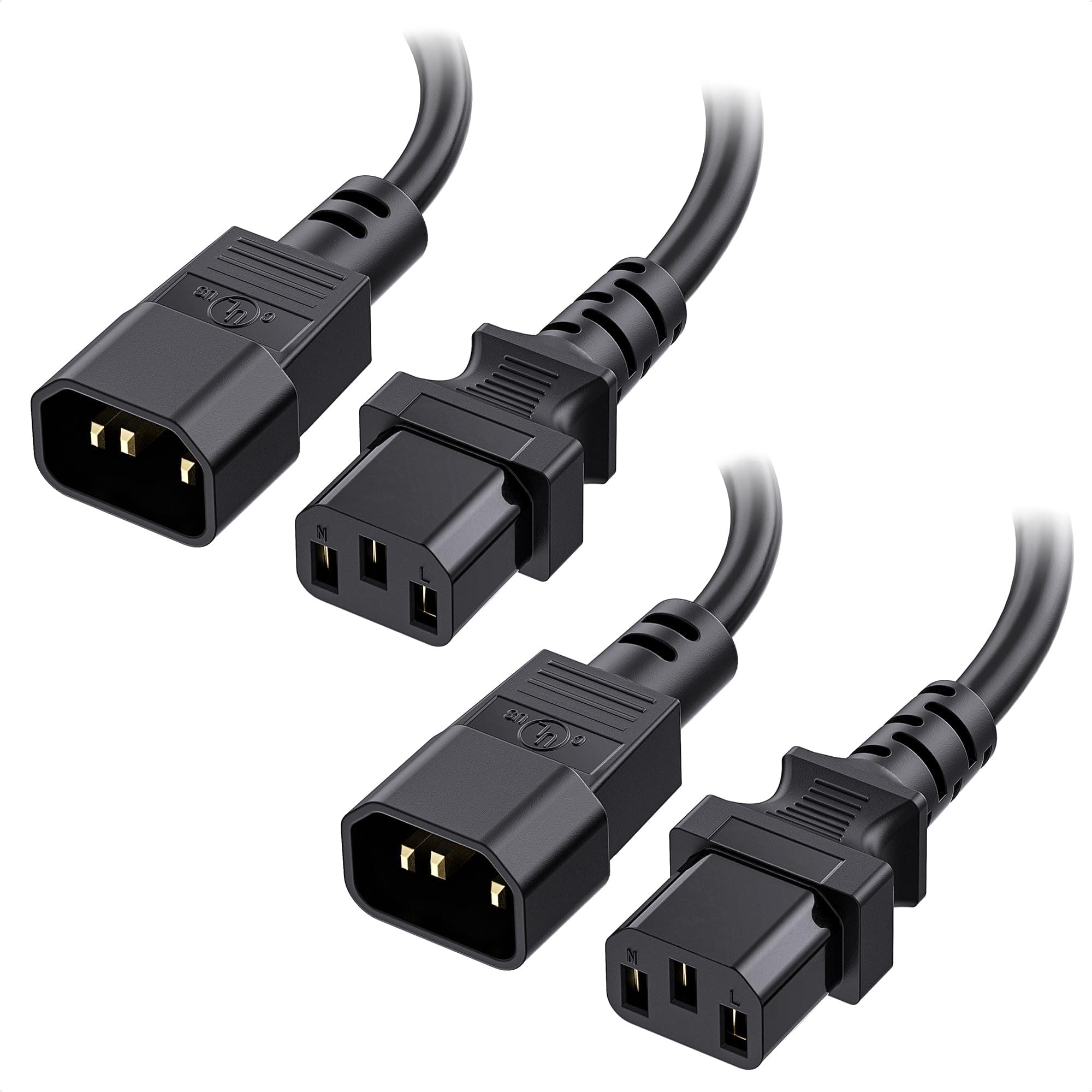 2-Pack Computer to PDU Power Extension Cord - 3ft, IEC C14 to IEC C13 PDU Power Cord, 10A, 18AWG, Black