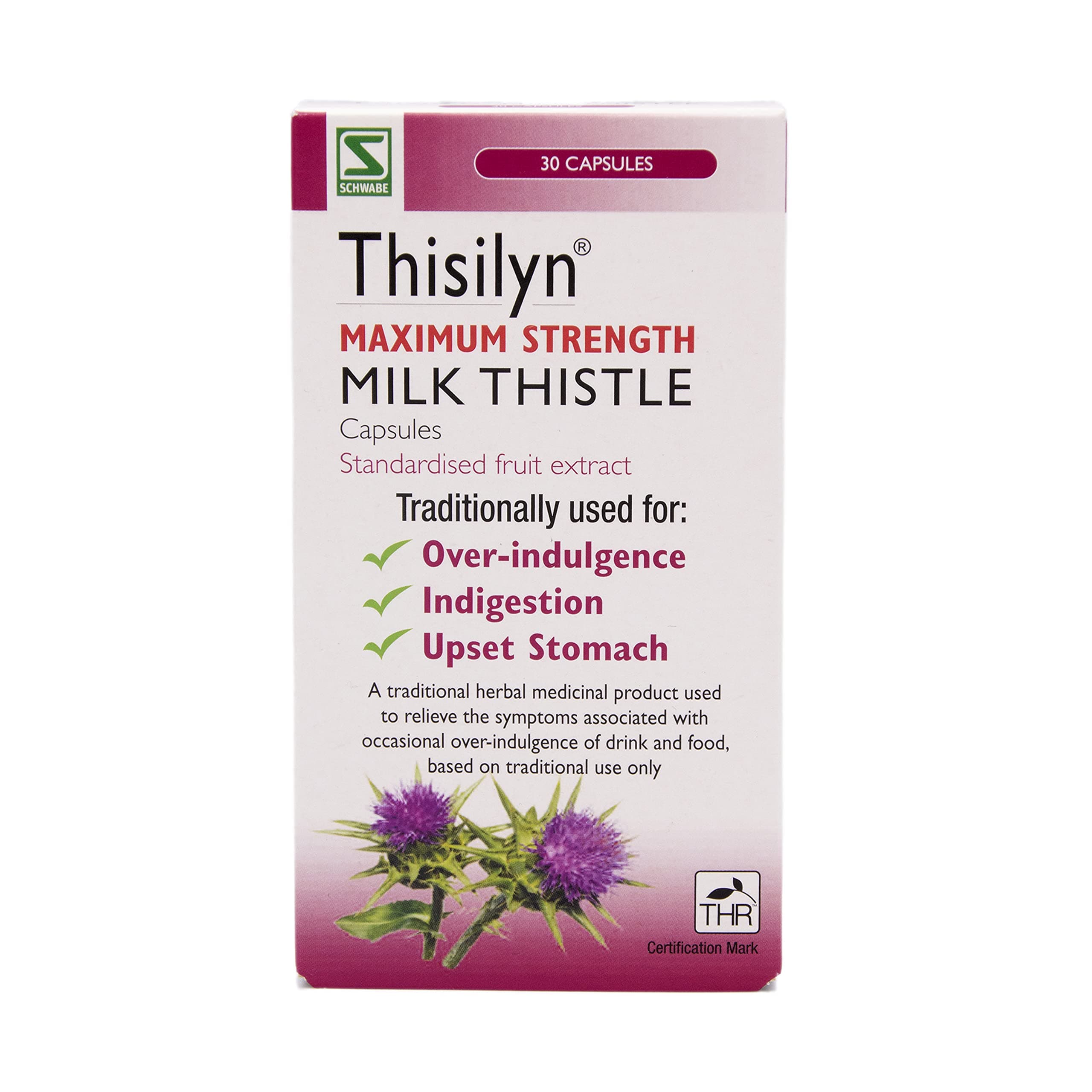 High Strength Milk Thistle - Thisilyn Maximum Strength - Traditionally Used for Relief of Overindulgence, Indigestion, Upset Stomach - Traditional Herbal Medicinal Product - 30 Capsules