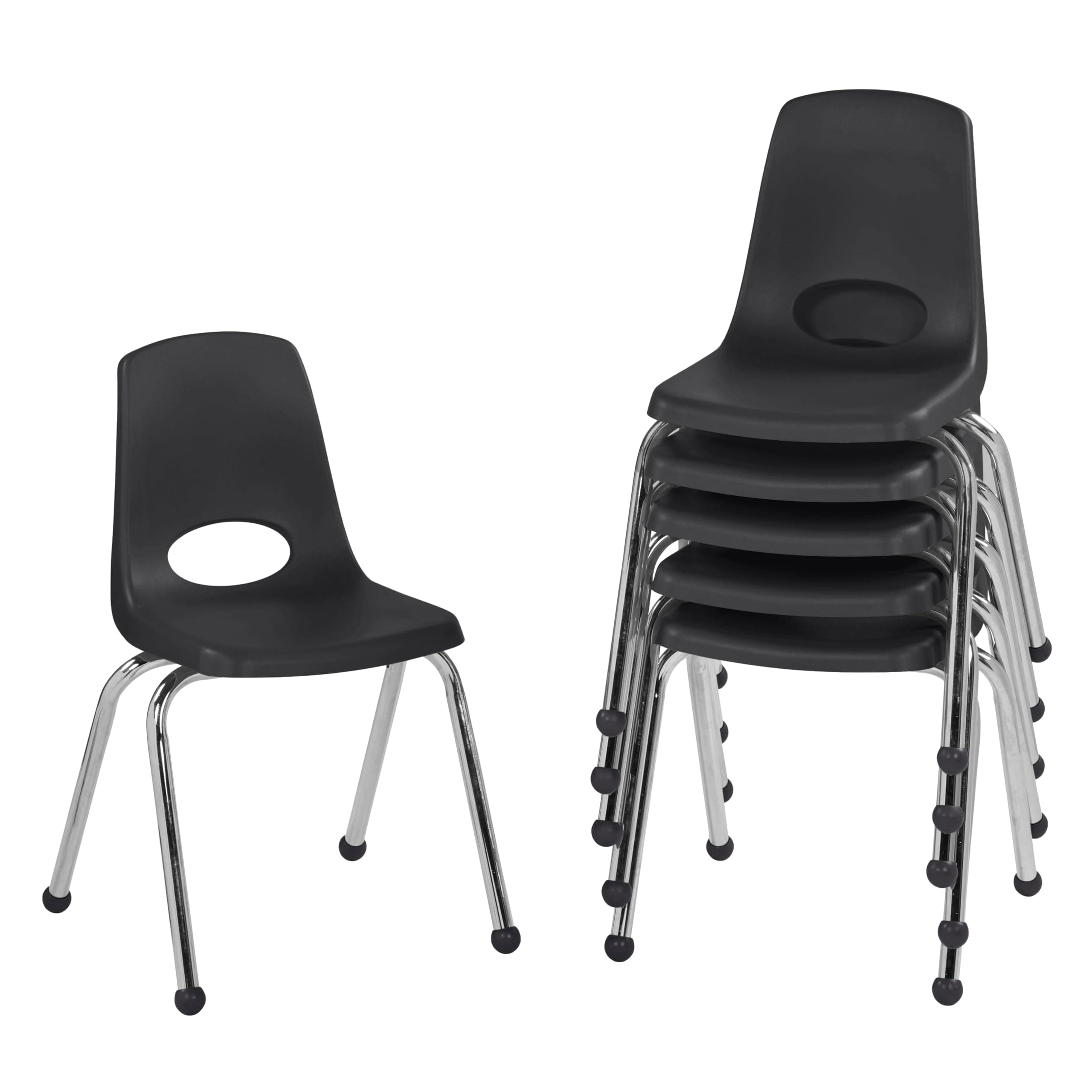FDP 16" School Stack Chair,Stacking Student Seat with Chromed Steel Legs and Ball Glides; For In-Home Learning or Classroom - Black (6-Pack), 10367-BK