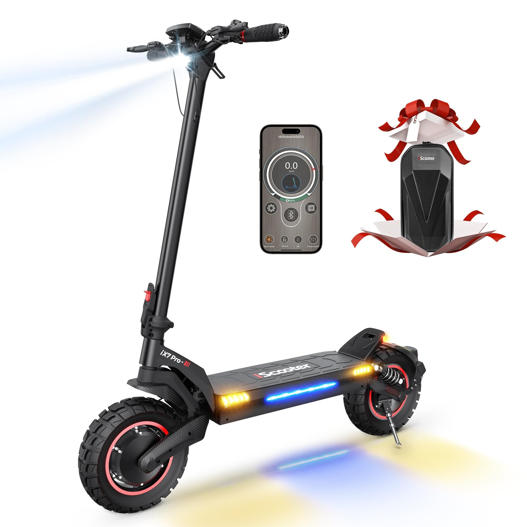 Electric Scooter, 28/38 MPH Top Speed E Scooter & 40/43/50 Miles Long Range, 10/11/12" Offroad Pneumatic Tire Scooter for Adults with Turn Signals, Double Braking Systems, APP and Storage Bag