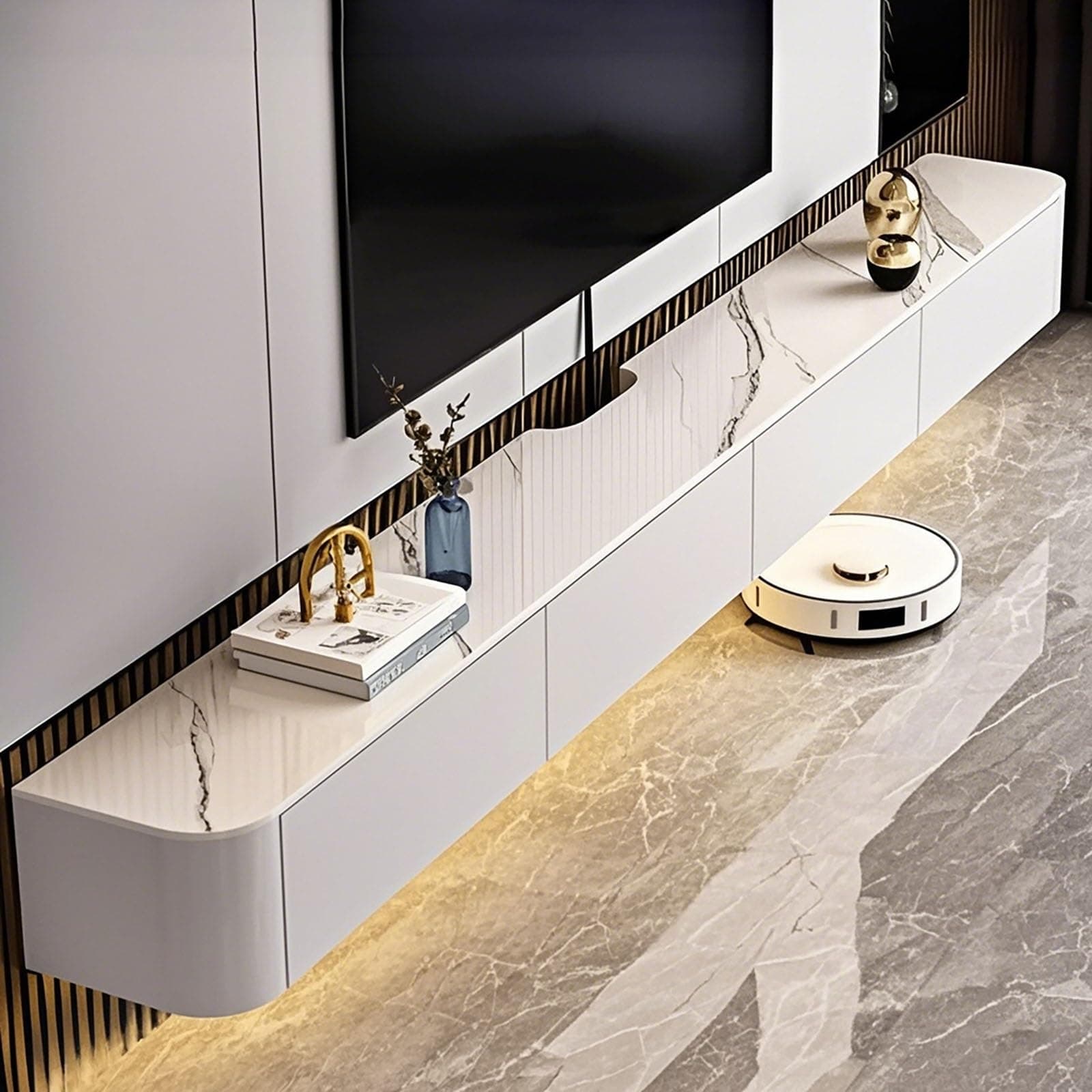 Modern Wall Mounted Floating TV Stand, Entertainment Unit, TV Console with Doors Drawers for Living Room, Bedroom (Pattern, 300CM)