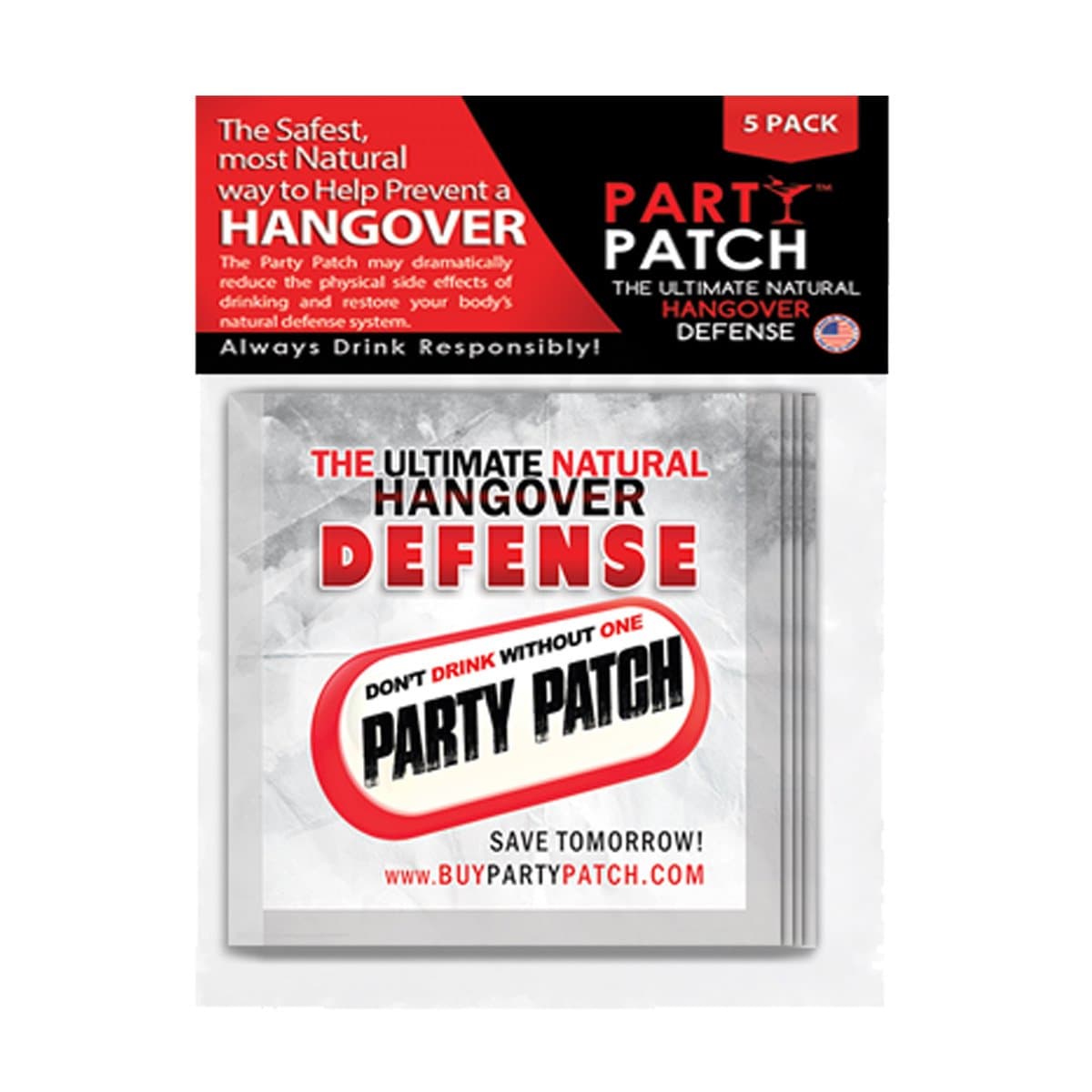 Party Patch - Hangover Relief Patch - The Ultimate Natural Hangover Defense Pack of 5 Patches