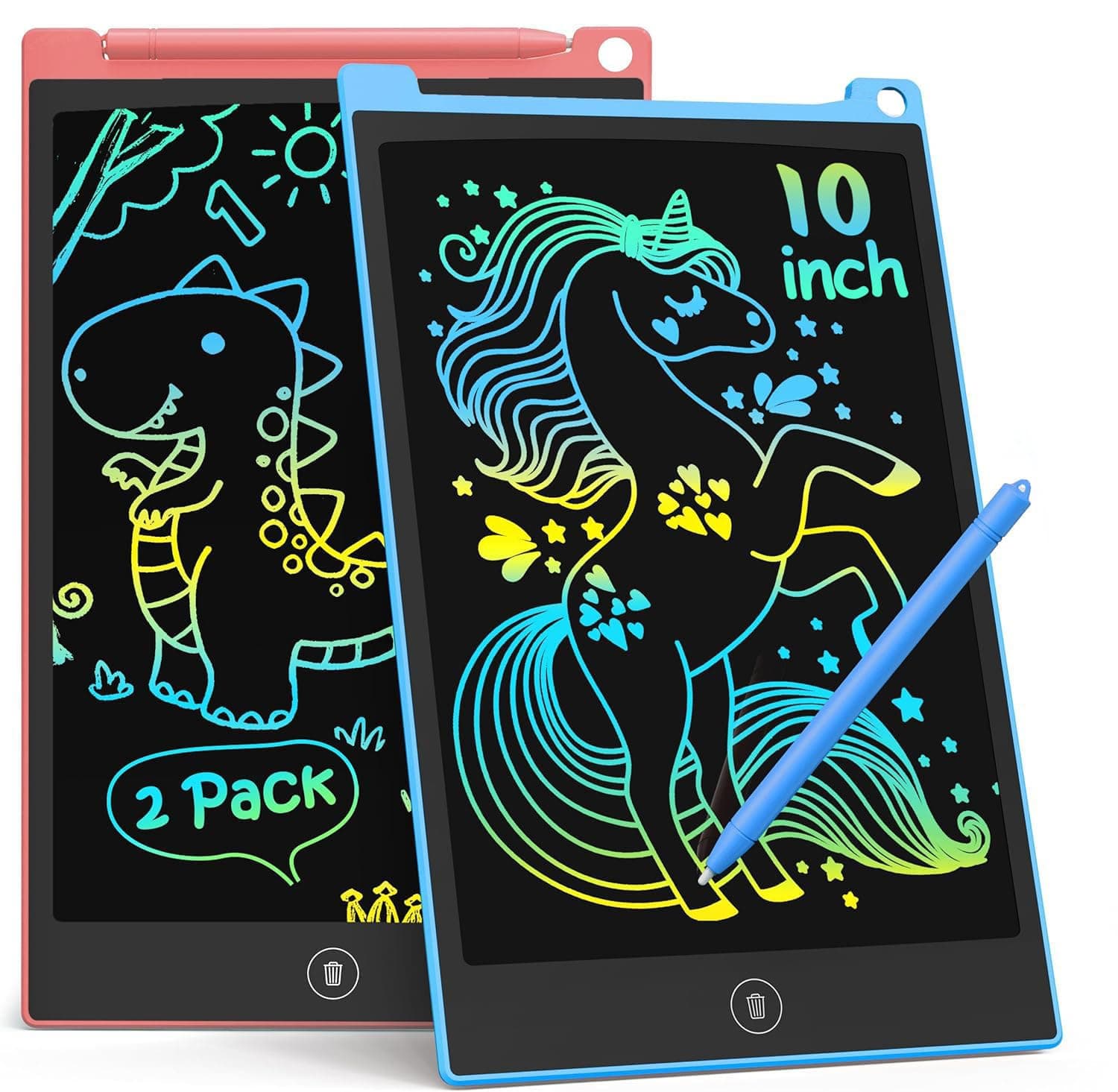 TECJOE 10 Inch 2 Pack LCD Writing Tablet, Colorful Doodle Board Drawing Tablet for Kids, No Mess Toddler Travel Learning Toys, Christmas Birthday Gifts for 3 4 5 6 7 8 Year Old Boys Girls Preschooler