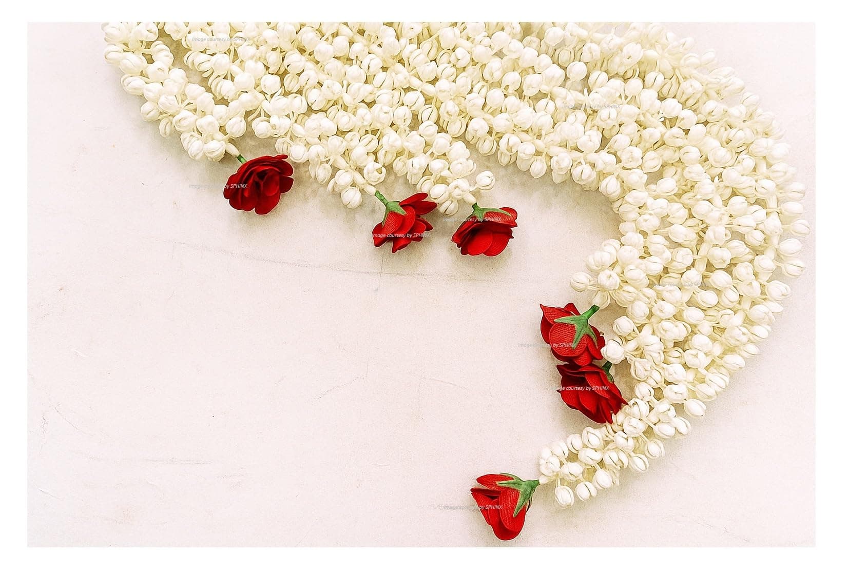 SPHINX Artificial Jasmine Buds (Mogra) & Rose Strings Garlands for Festivals Pooja Wedding Housewarming Diwali Decorations Approx 2.5 ft/30 Inches (Off White/creamish) - (Red, 6 Pieces)