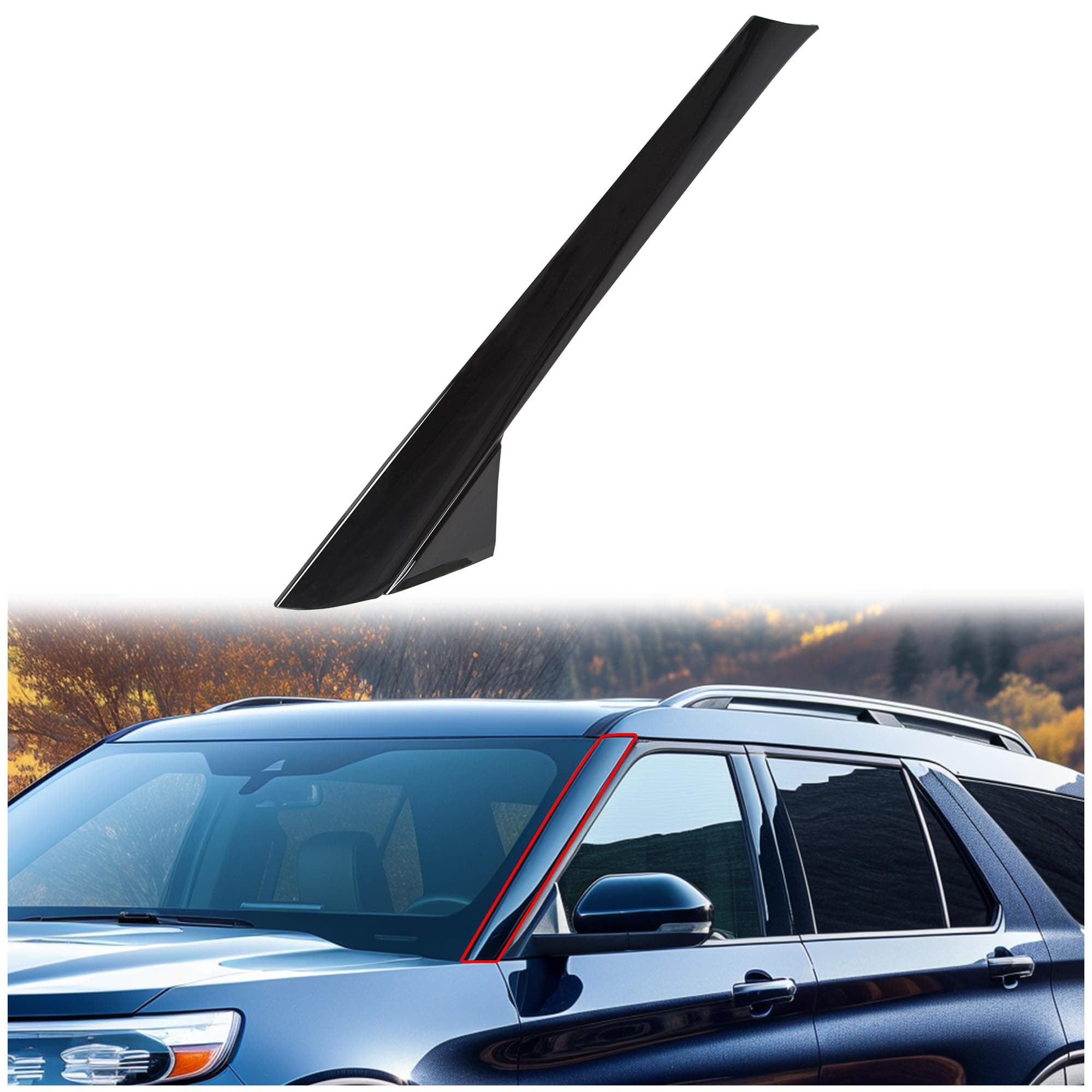 Left A-Pillar Molding Windshield Outer Trim Compatible with 2011-2019 Ford Explorer 4 Door Utility Replace for BB5Z-7803145-AA, BB5Z-7803137-AB W/Side Tape (Driver Side)