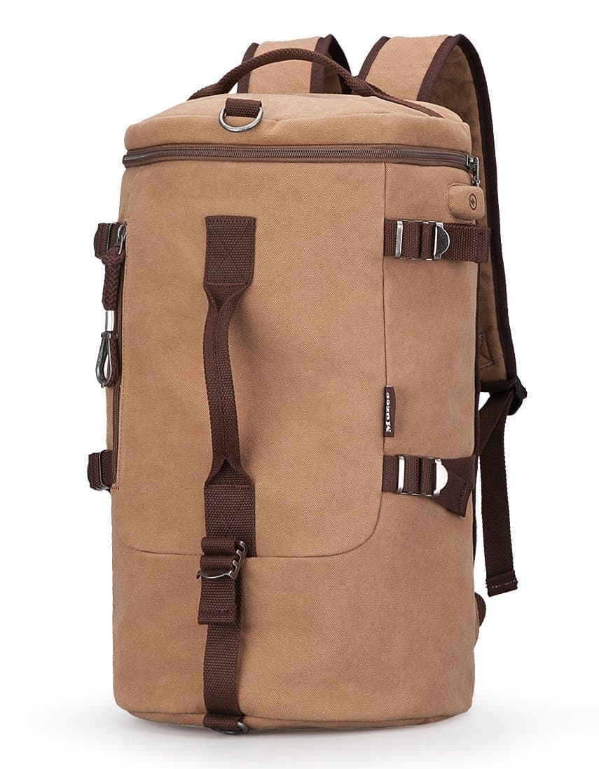 Muzee 4 Ways High Capacity Canvas Duffel Bag with USB Charging Port for Travel Fits 15.6Inch Laptop Light coffee