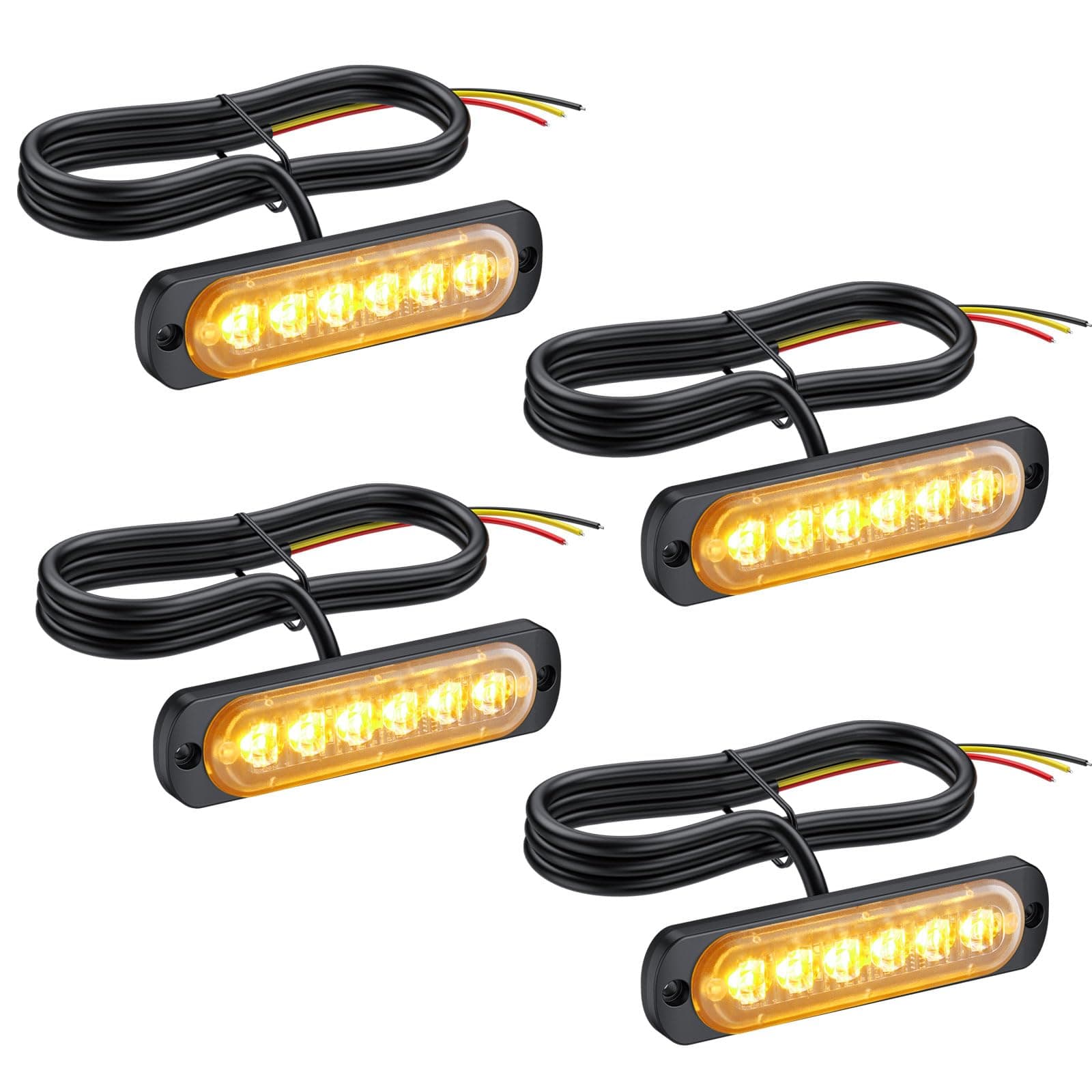 PROZOR 4PCS 6LEDs Strobe Flashing Lights - Beacon Lights with 18 Flash Modes IP65 Waterproof Emergency Warning Strobe Light for 12V / 24V Car Vehicle Trucks Boat Vehicles