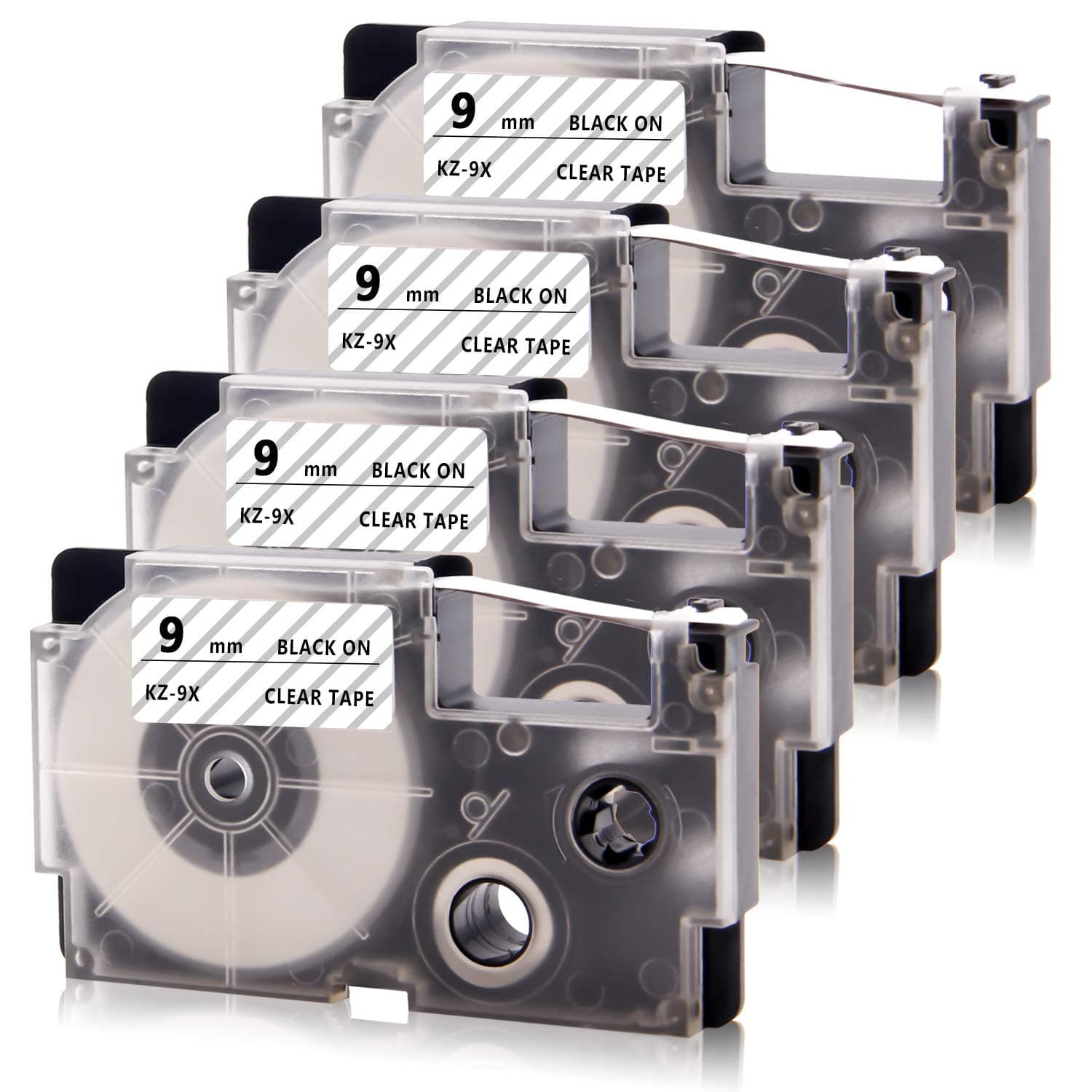 4-Pack Compatible for Casio XR-9X XR-9X2S XR9X XR9X2S 9mm 0.35" Black on Clear Label Tape for KL-60 KL-100 KL-120 KL-430 KL-750 KL-780 KL-820 Label Maker, 3/8" x 26'
