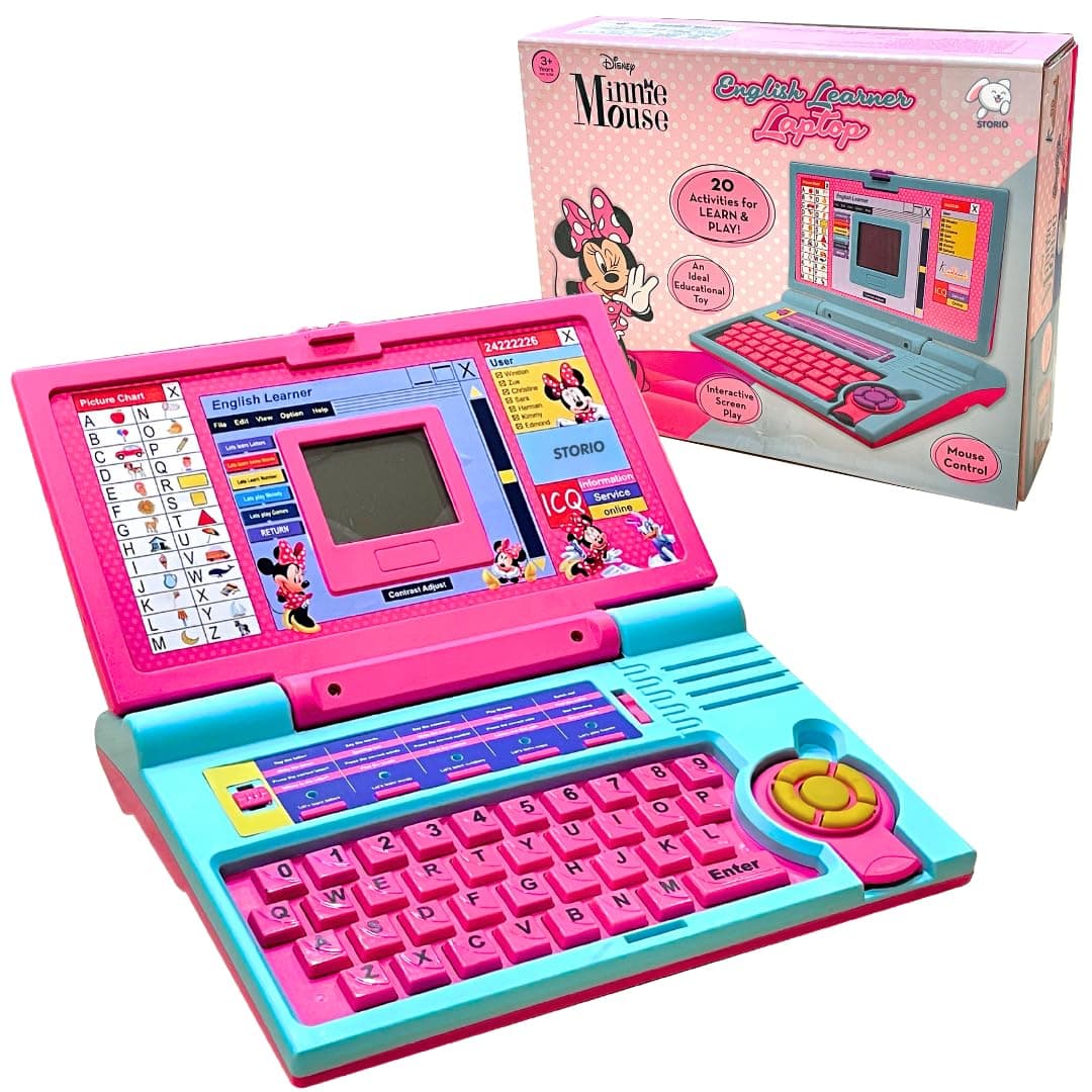 Storio Minnie Mouse Educational Computer Laptop Toy with Mouse|1 Year Extended Warranty|Kids Above 3 Years|20 Fun Activity Learning|Learn Letter Words Games Mathematics Music Logic Memory,Multicolor