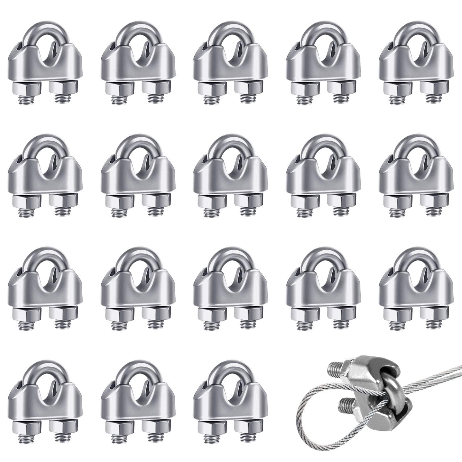 Wire Rope Clip Cable Clamp, 18 Pcs M3 U Bolt Clamp Ø 3mm (1/8") Sturdy 304 Stainless Steel U Bolt Saddle Fastener for Wire Rope Cable Garden Industry Gym