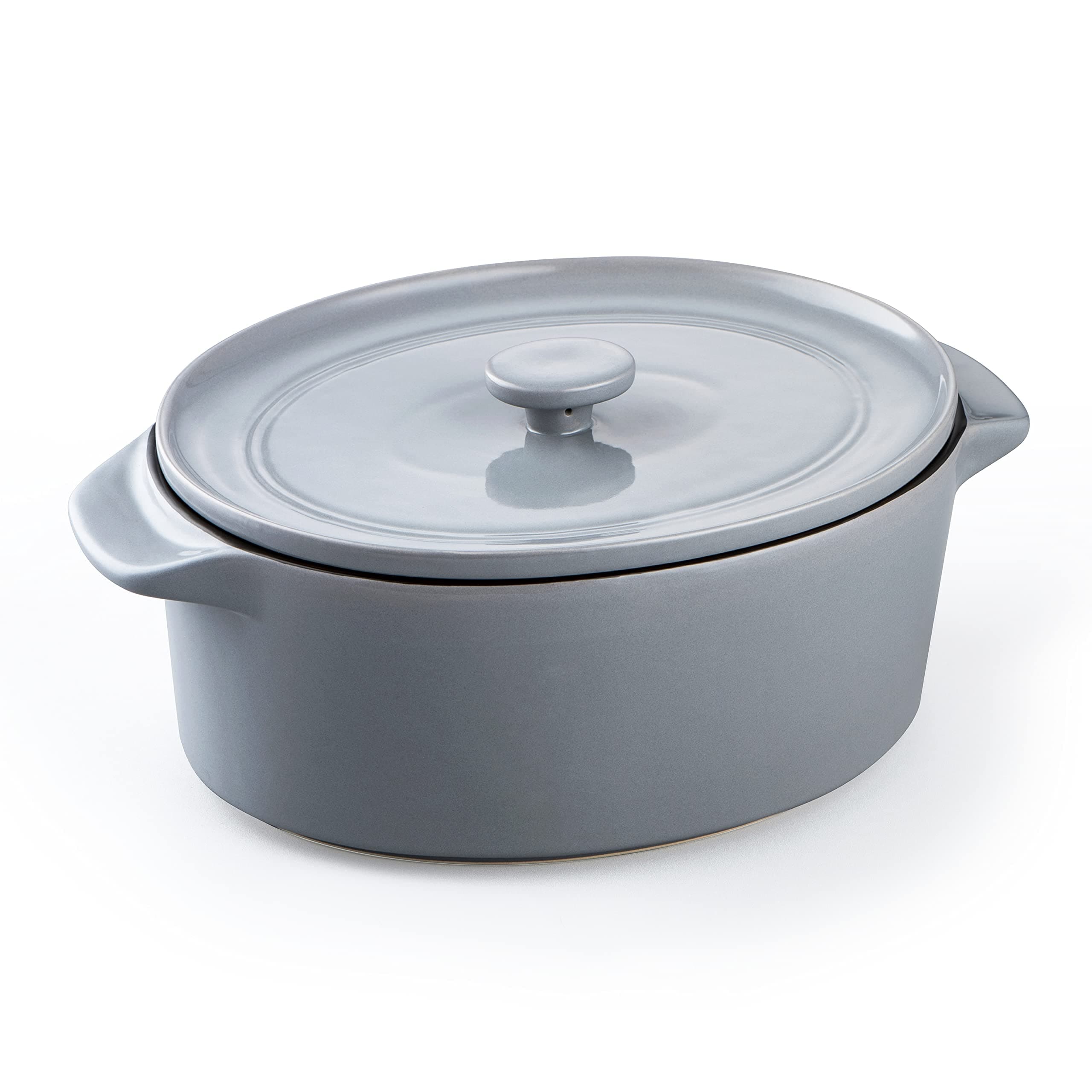 MALACASA Baking Dish with Lid Stoneware Round Table Baking Dish with Handles and Lid Ideal for Lasagne/Pie/Casserole/Tapas, Grey (2550ML,25.5X20X11.5cm),Series Bake.Bake