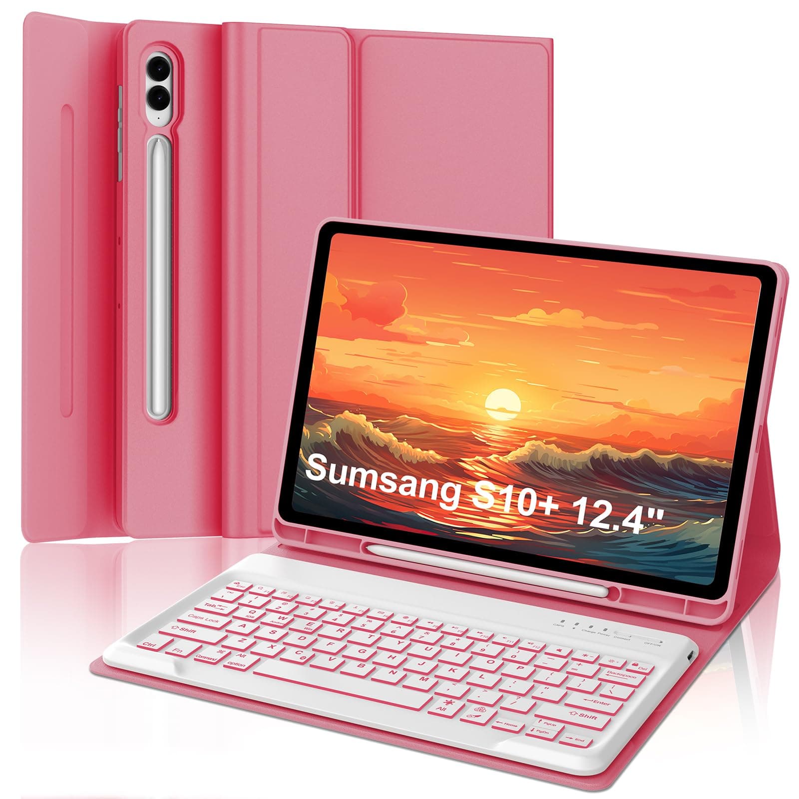 Galaxy Tab S9 FE+/ S9+ /S10+ 12.4 Inch Case with Keyboard, Detachable Bluetooth Keyboard Case with Pen Holder for Samsung Tab S10+ Plus/S9+ Plus/S9 FE+ Plus/S8+ Plus/S7FE/S7+ Plus 5G 12.4", Red
