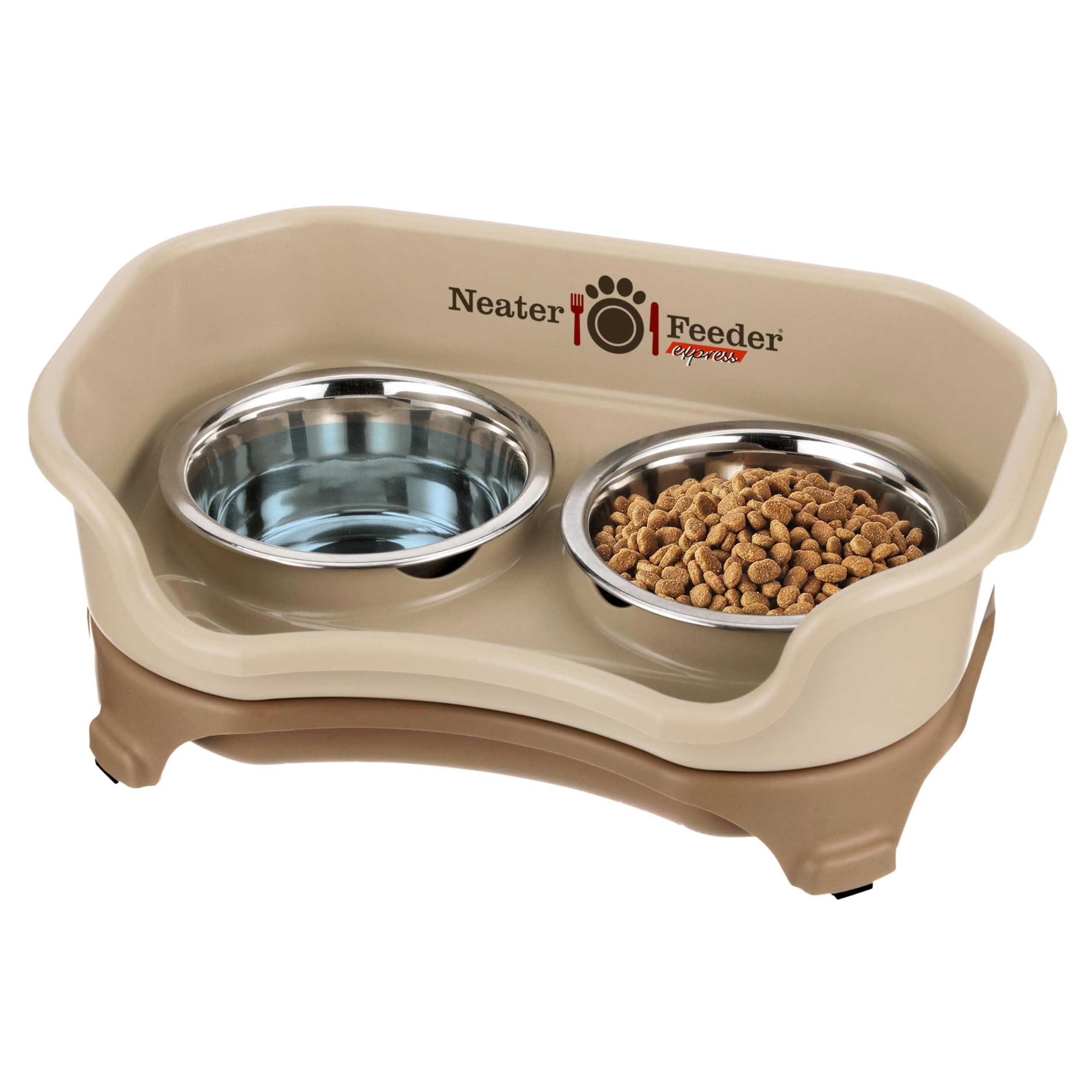 Neater Feeder Express Mess Proof Cat Bowls Elevated, No Spill Feeding Station, Stainless Steel Dishes for Food and Water, Raised Bowls for Indoor Cats, No Fatigue Whisker Friendly Dish, Cappuccino