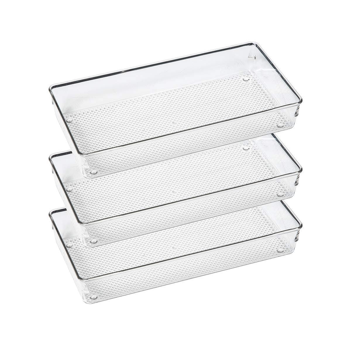 IHOMECOOKER 3 Set Clear Plastic Drawer Organizer Divider Storage Tool Box Tableware Utensil Makeups Dresser Organizer Dresser for Kitchen, Classroom, Office, Bathroom, Counter Top Desk 6''X12''