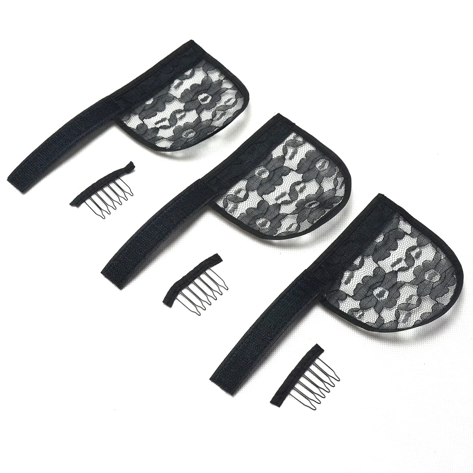 BLUPLE 3 PCS Lace Base for Ponytail 4x4 Black Lace Net for Making Ponytail Magic Buckle Ponytail Net Base Hair Accessory Ponytail Weaving (3 Pcs, Black)