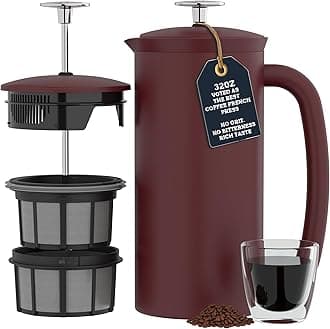 ESPRO - P7 French Press - Double Walled Stainless Steel Insulated Coffee and Tea Maker with Micro-Filter - Keep Drinks Hotter for Longer, Perfect for Home (Cranberry, 32 Oz)