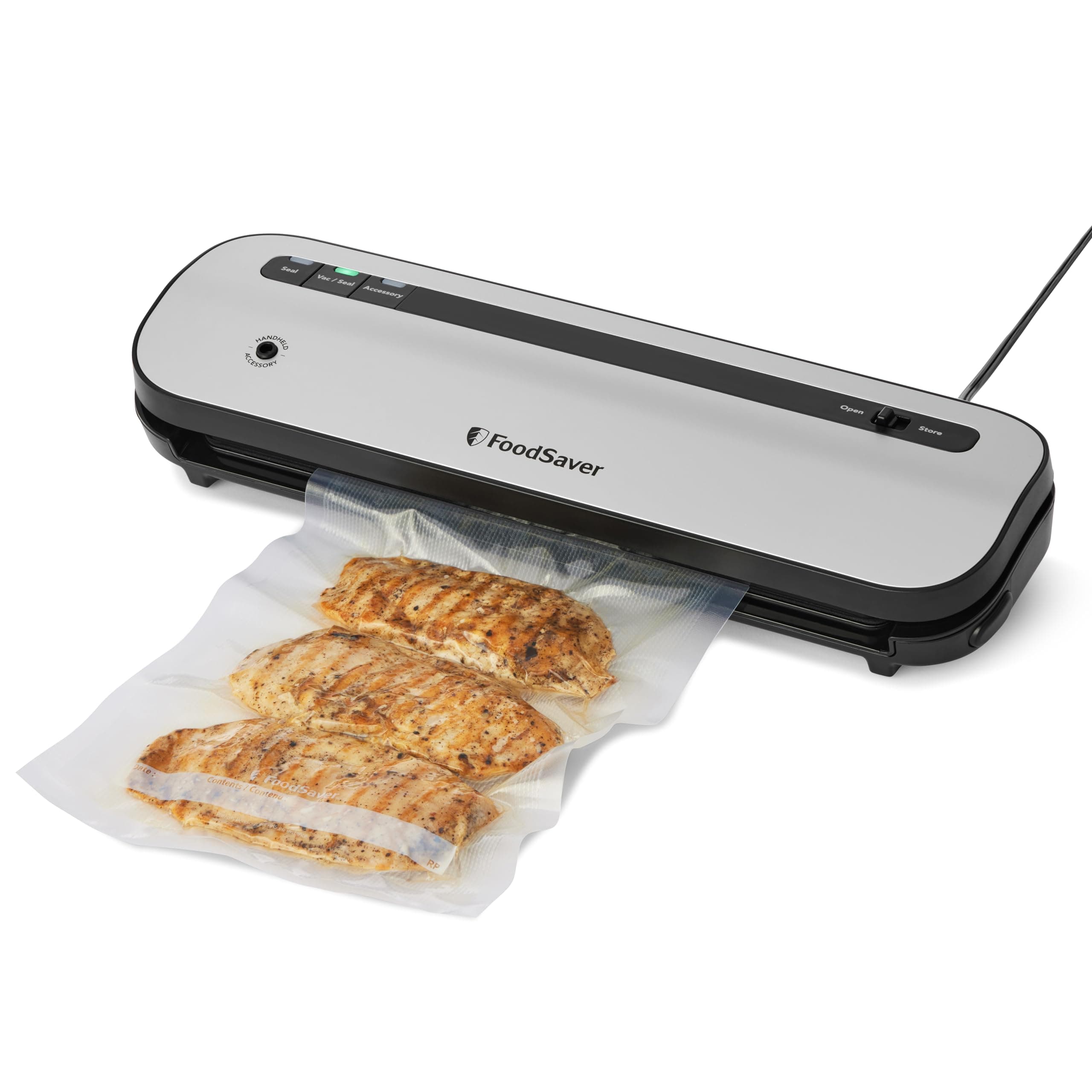 Space Saving Vacuum Sealer Machine | Keeps Food Fresh Up to 5 Times Longer | Saves 50% More Space** | 1 Roll (28 cm x 2.43 m), 2 Seal Bags (0.94 L), 2 Zip Bags (0.94 L) | VS1290X