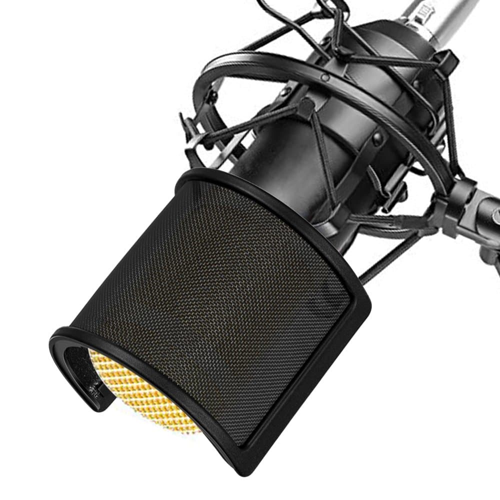 Microphone Pop Filter, TAIKUU Metal Mesh and Foam Layer Mic Pop Filter, Handheld Microphone Isolation Shield Mask, Windscreen Shield Mount for Recording Studio, Black