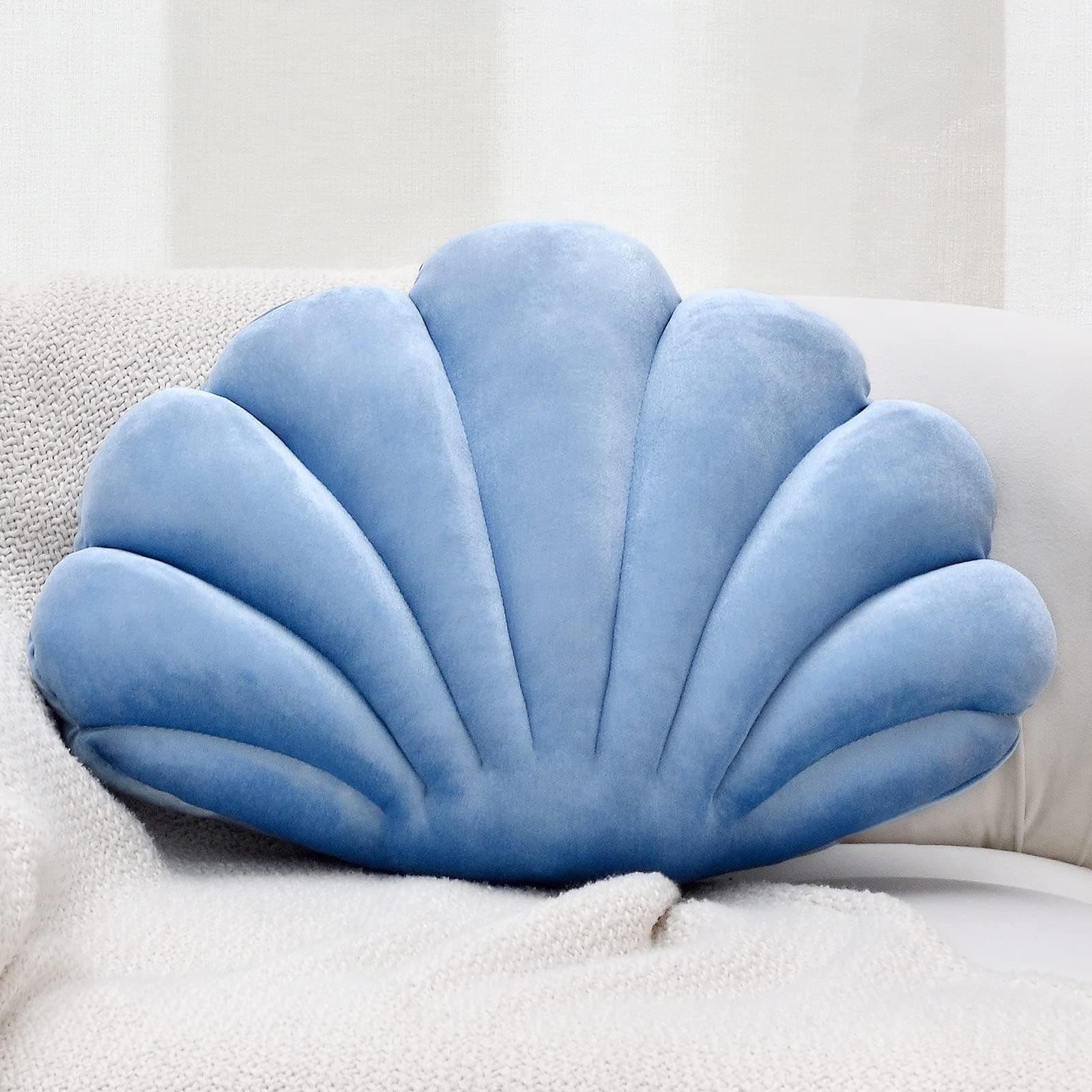 Sioloc Shell Pillows,Seashell Shaped Accent Throw Pillows,Decorative Pillow Cushion Floor Pillow for Couch Bed(Blue,13 X 10 in)